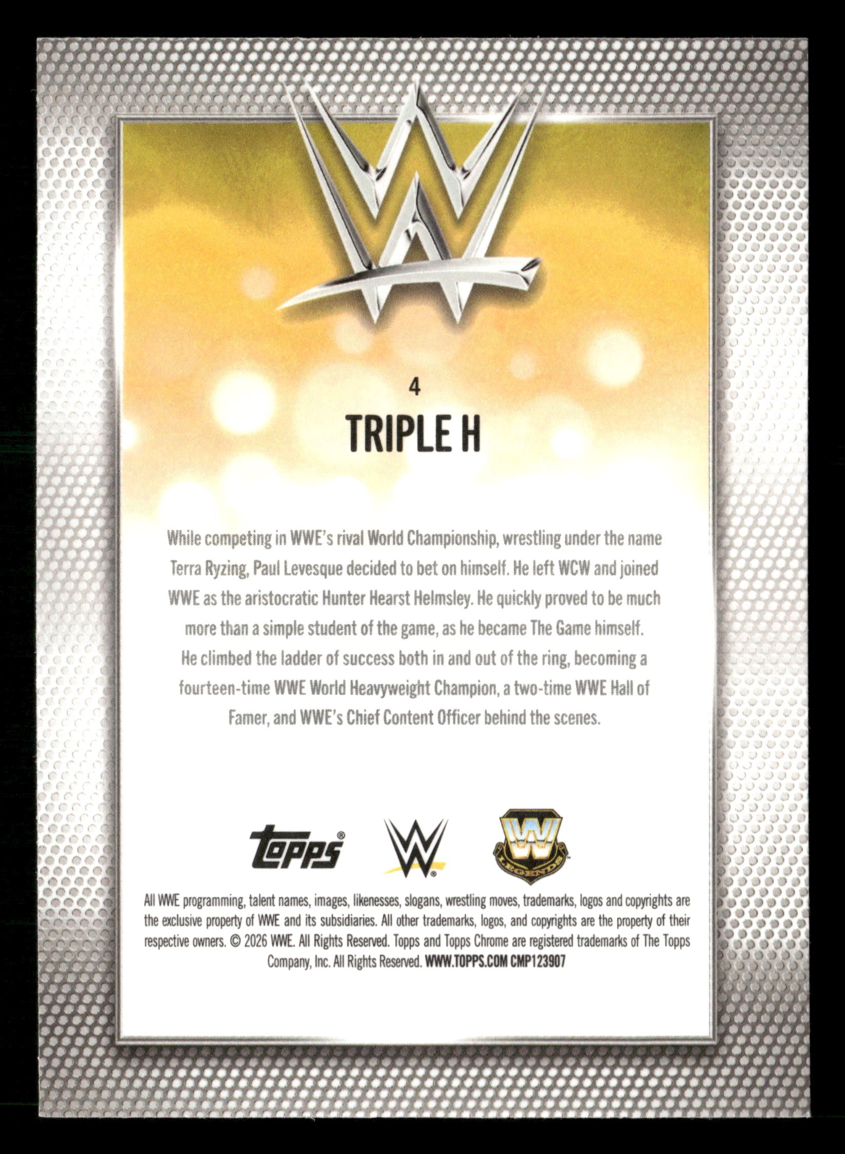 2026 Topps Chrome WWE #4 Triple H Teal Refractor #/299