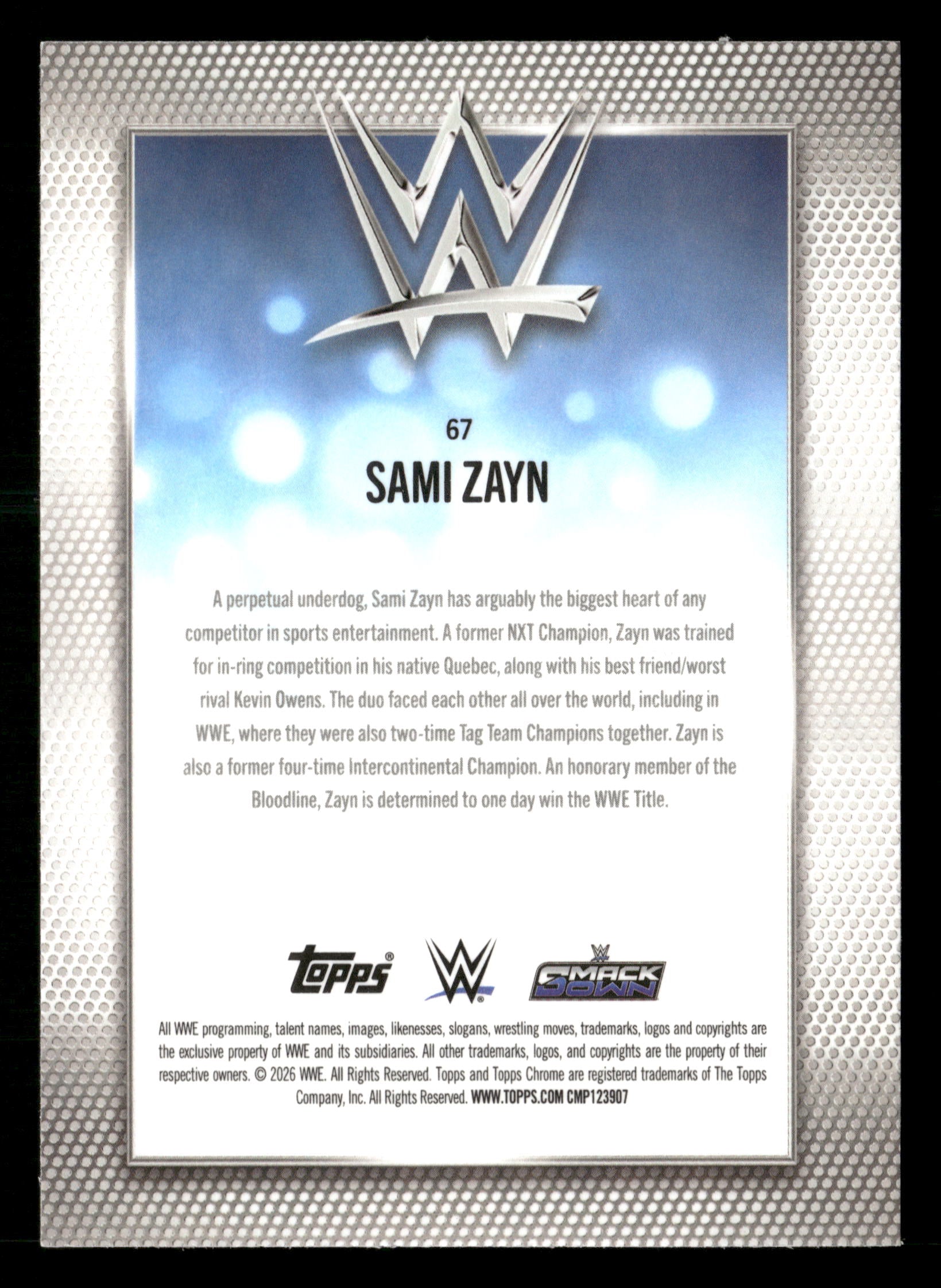 2026 Topps Chrome WWE #67 Sami Zayn Magenta Refractor #/399