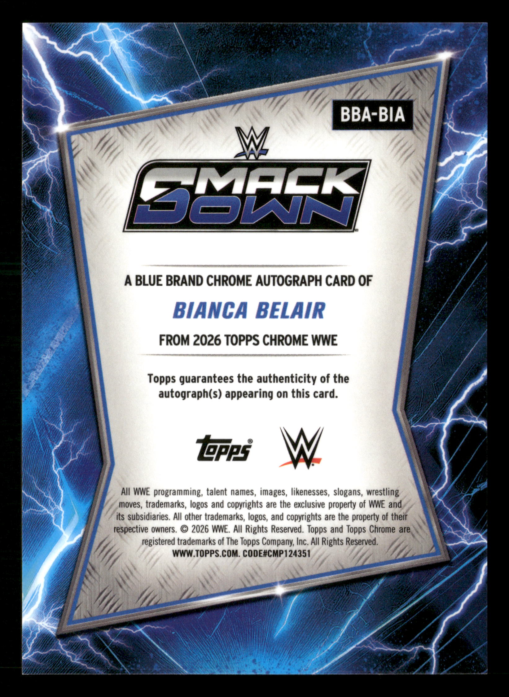 2026 Topps Chrome WWE #BBA-BIA Bianca Belair Gold Geometric Auto #/50
