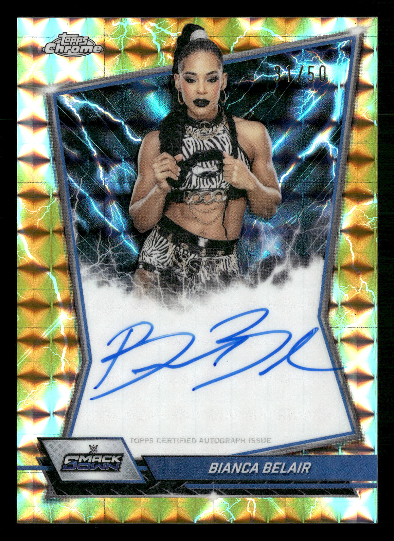 2026 Topps Chrome WWE #BBA-BIA Bianca Belair Gold Geometric Auto #/50