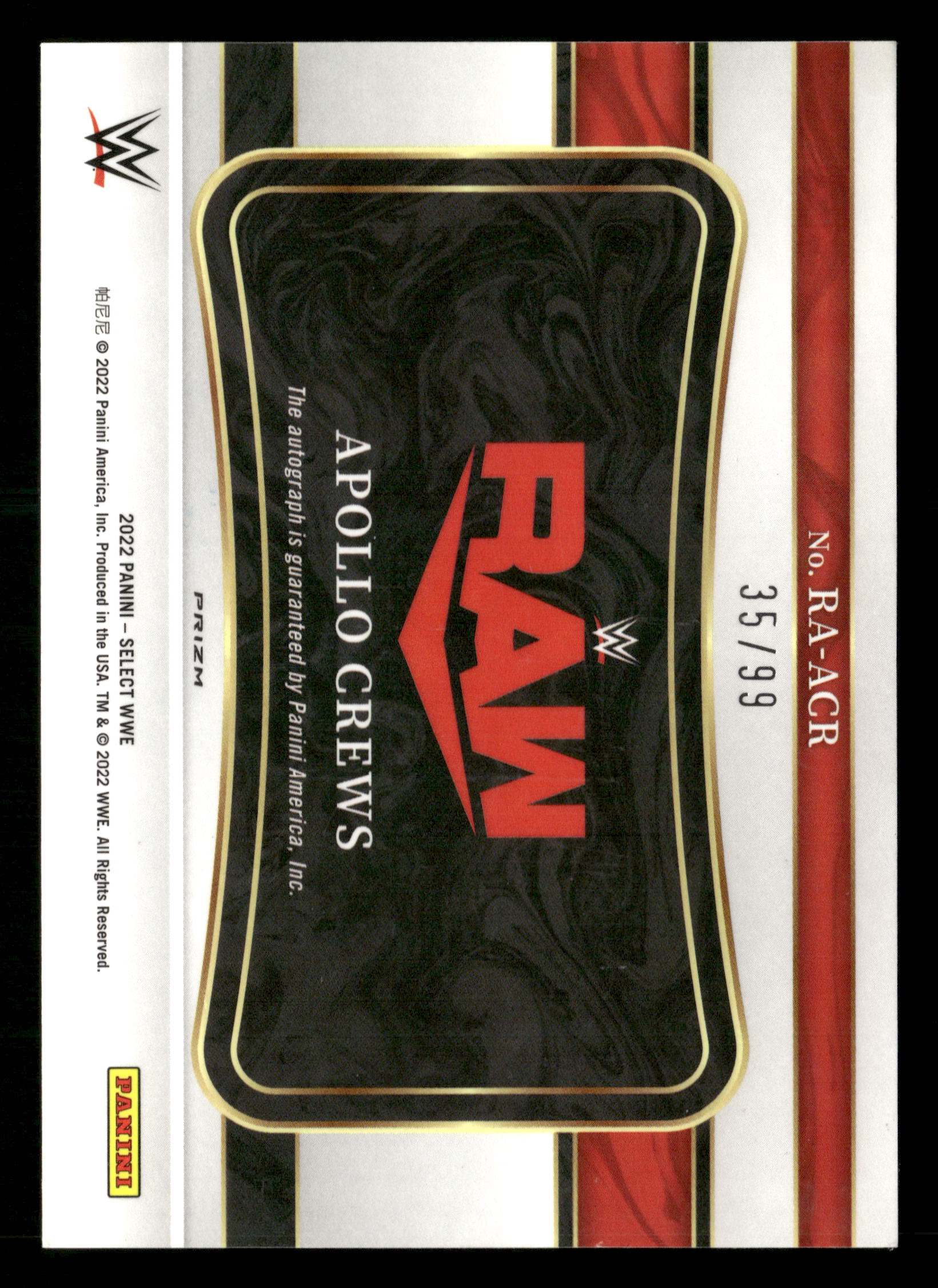 2022 Select WWE Apollo Crews Ringside Action Signatures Red #/99