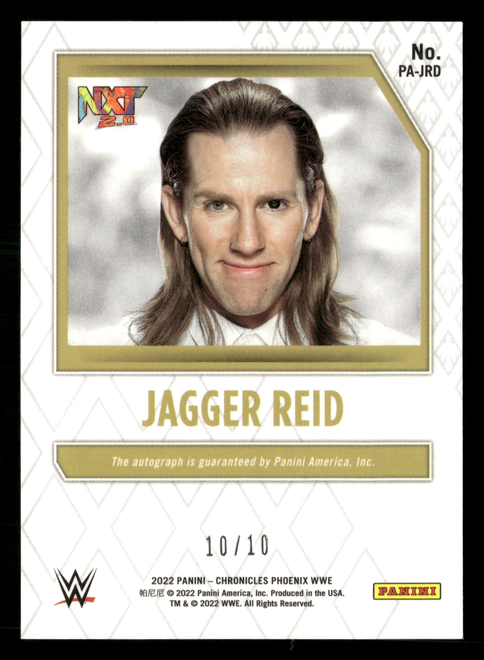 2022 Panini Chronicles WWE #PA-JRD Jagger Reid Phoenix Autographs Gold #/10