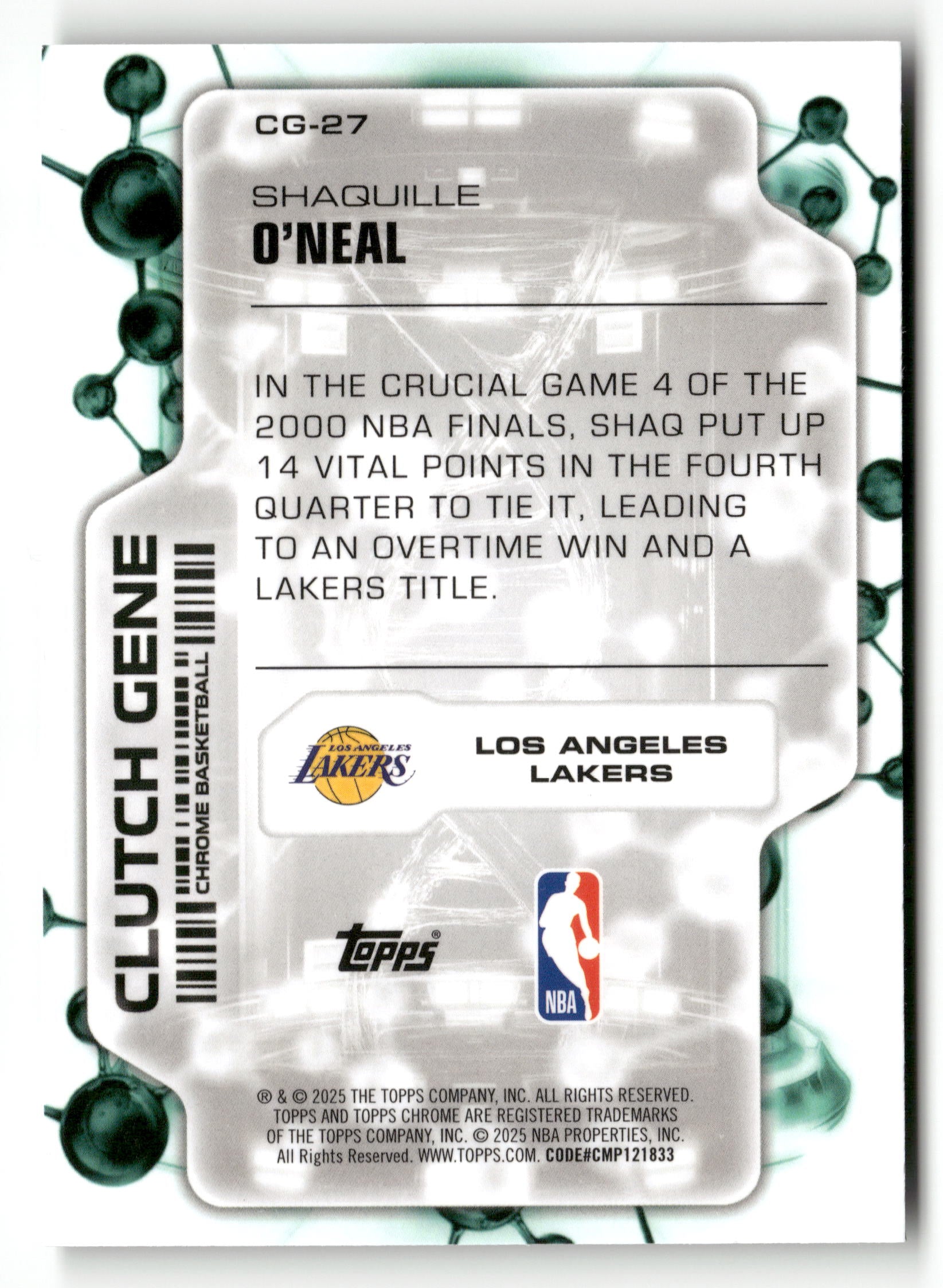 2025-26 Chrome #CG-27 Shaquille O'Neal Clutch Gene Green Geometric #/99