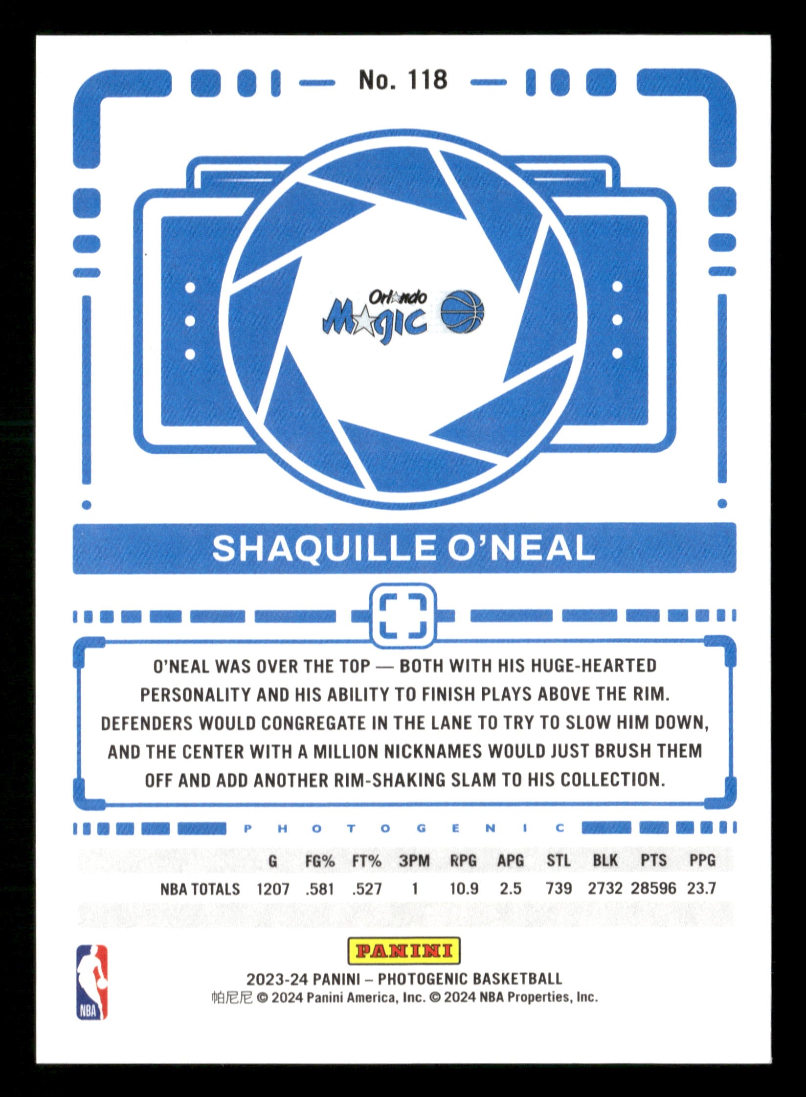2023-24 Panini Photogenic #118 Shaquille O'Neal Silver #/99