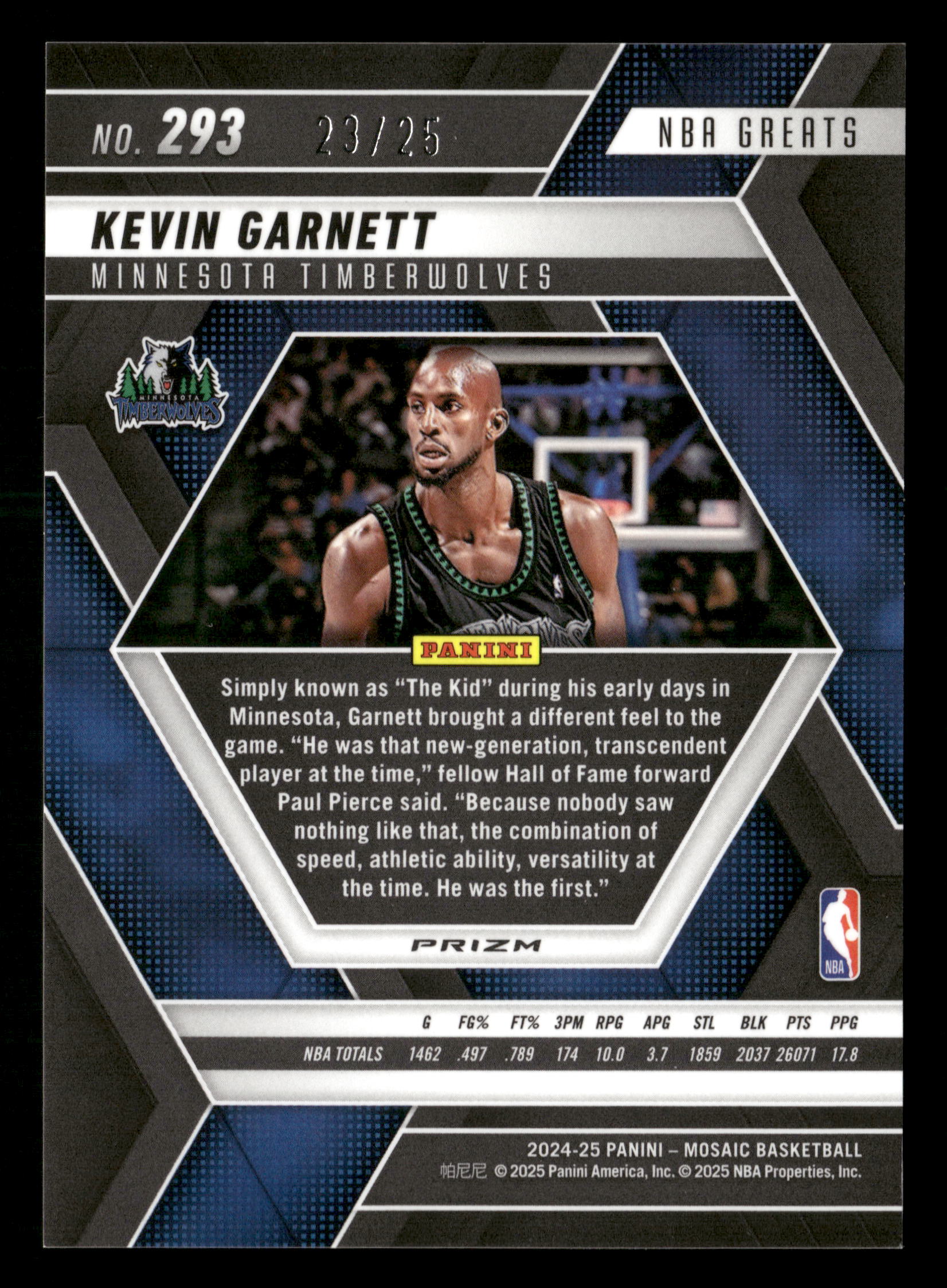 2024-25 Panini Mosaic #293 Kevin Garnett White Mosaic #/25