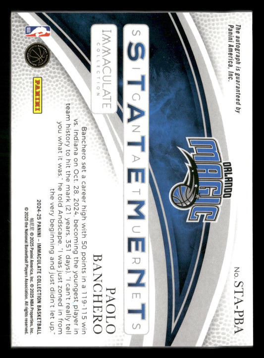 2024-25 Immaculate #STA-PBA Paolo Banchero Statement Signatures #1/10 Bookend