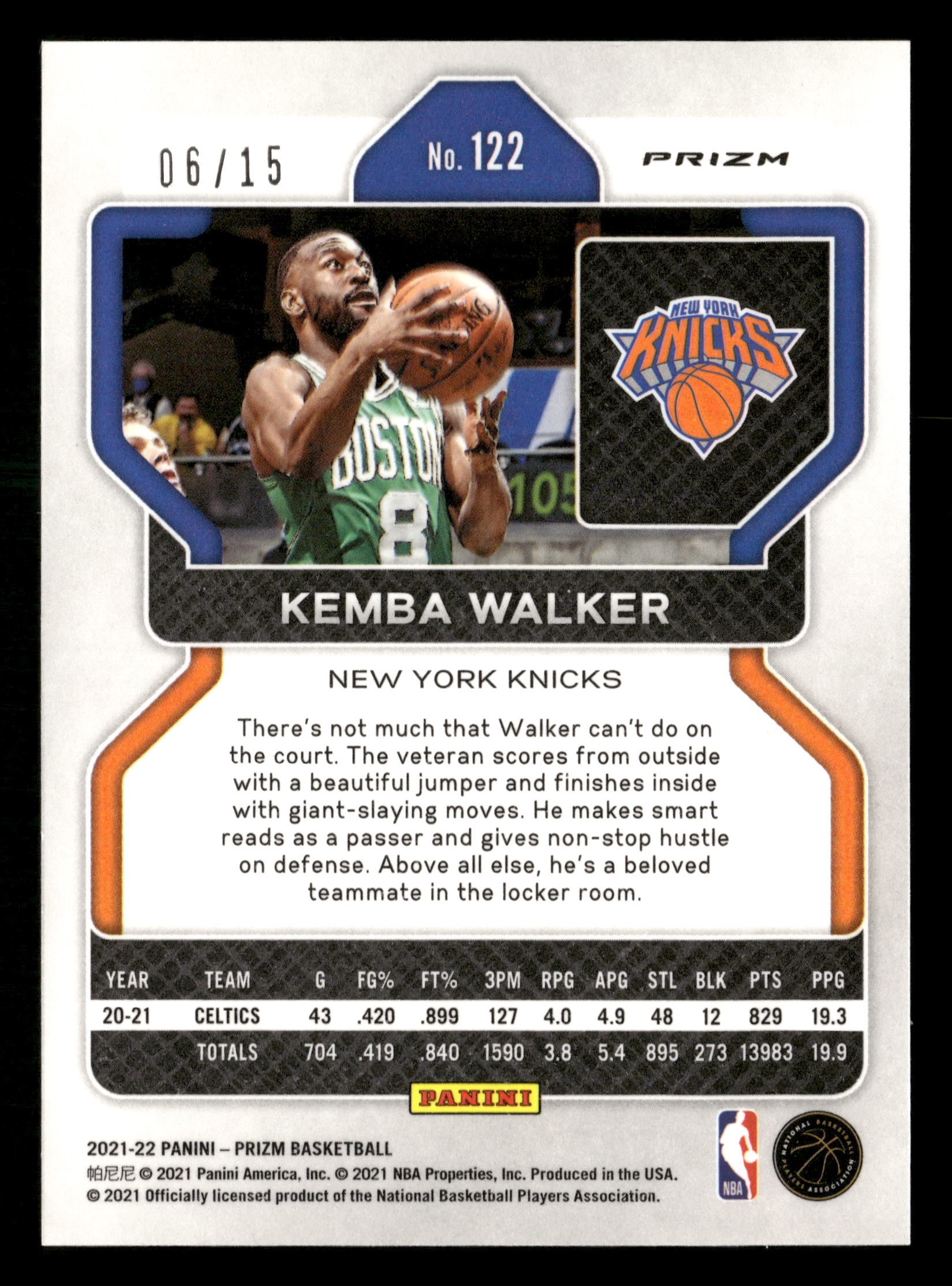 2021-22 Panini Prizm #122 Kemba Walker Choice Red Blue and Purple #/15