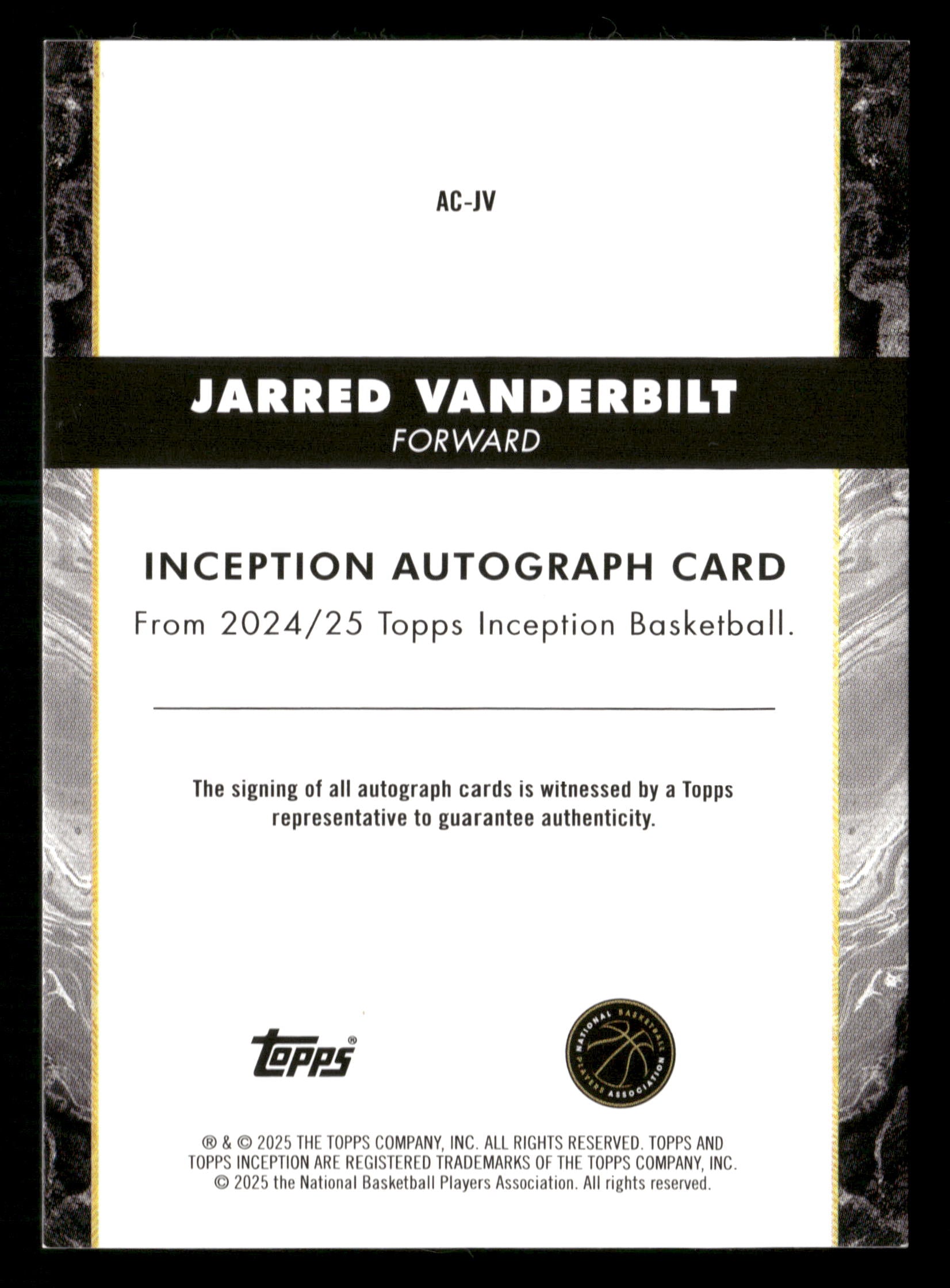 2024-25 Topps Inception #AC-JV Jarred Vanderbilt Autographs