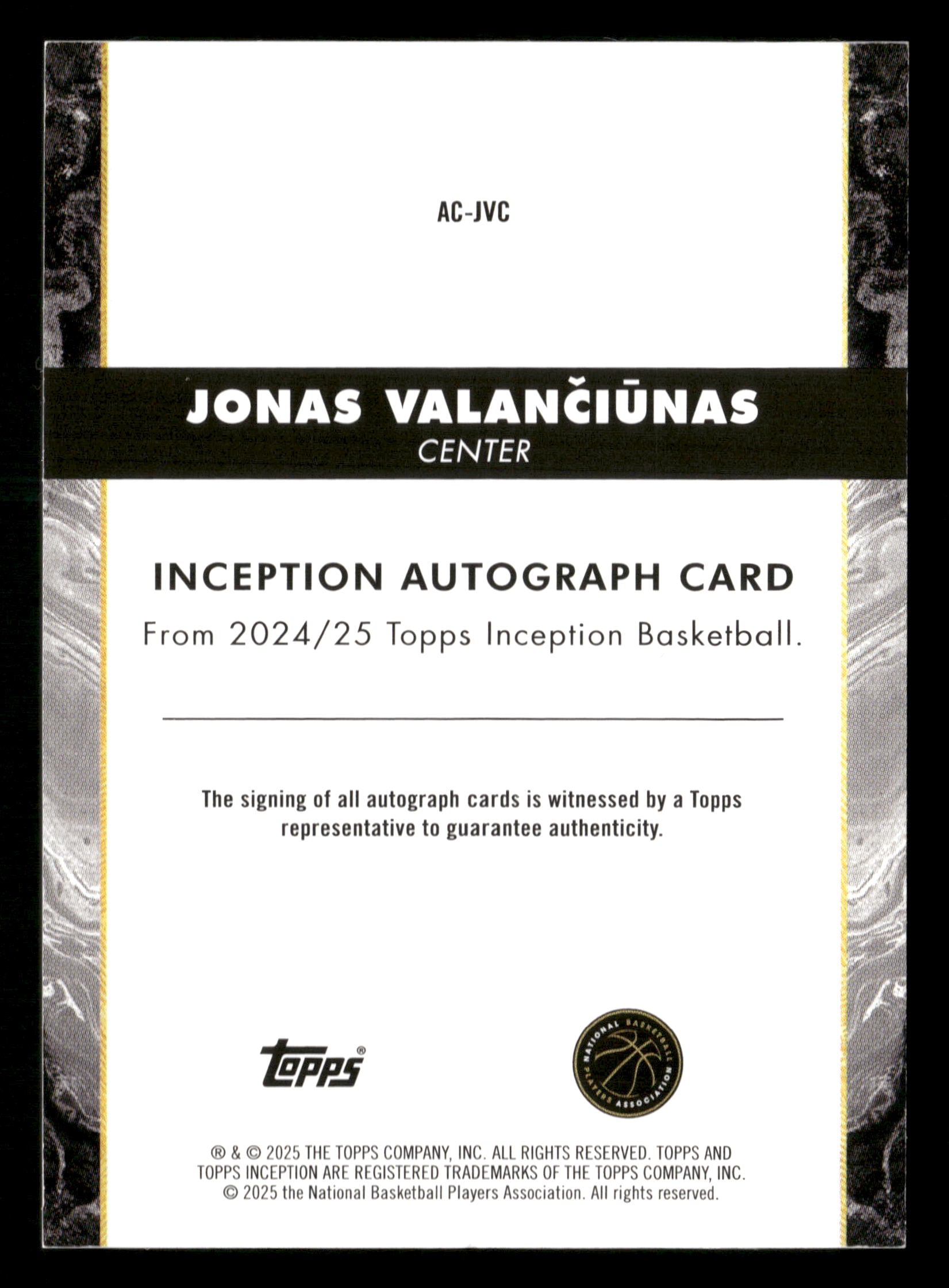 2024-25 Topps Inception #AC-JVC Jonas Valančiūnas Autographs Blue #/25