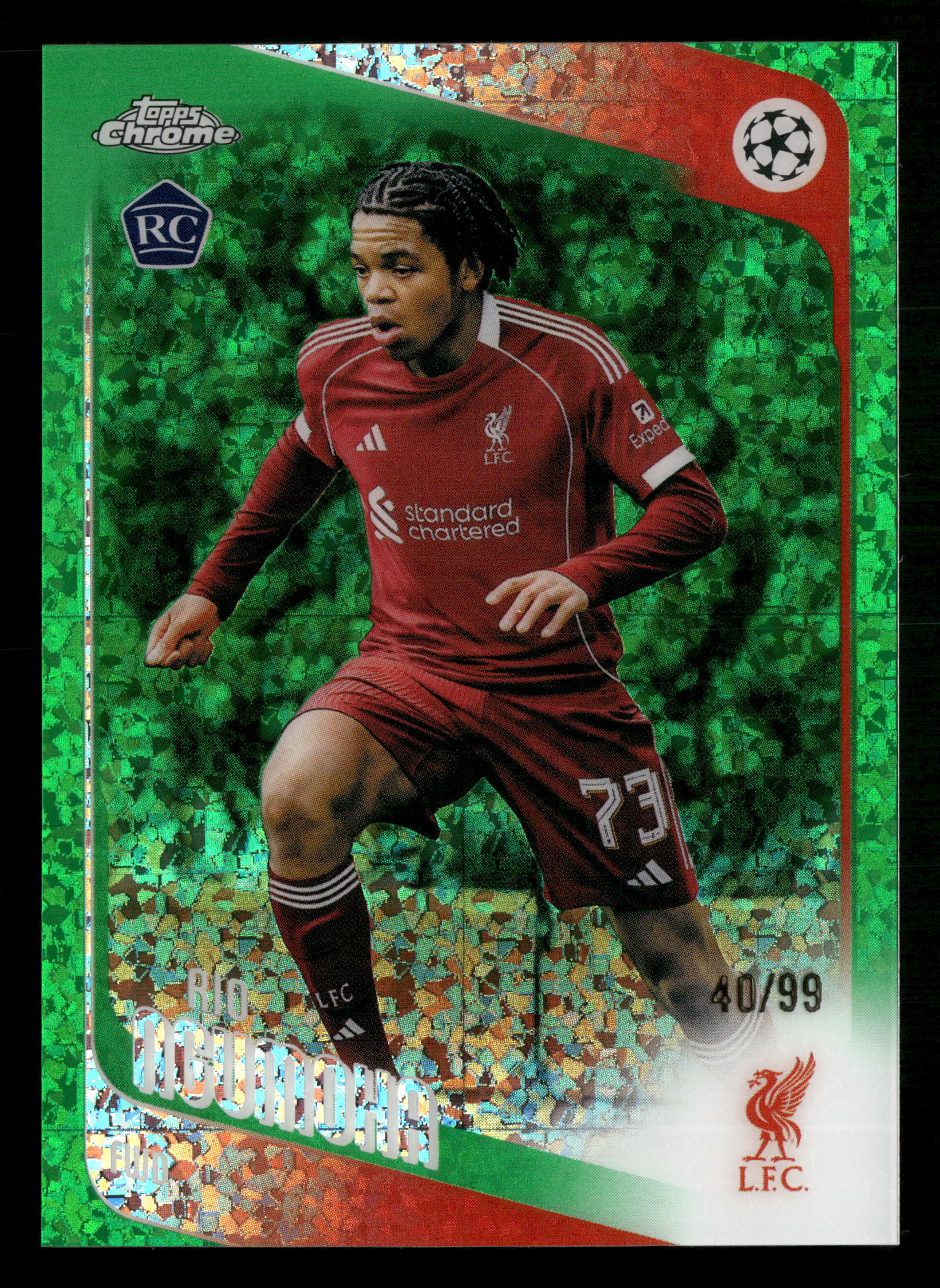 2025-26 Chrome UEFA CC #191 Rio Ngumoha Green Mini-Diamonds #/99