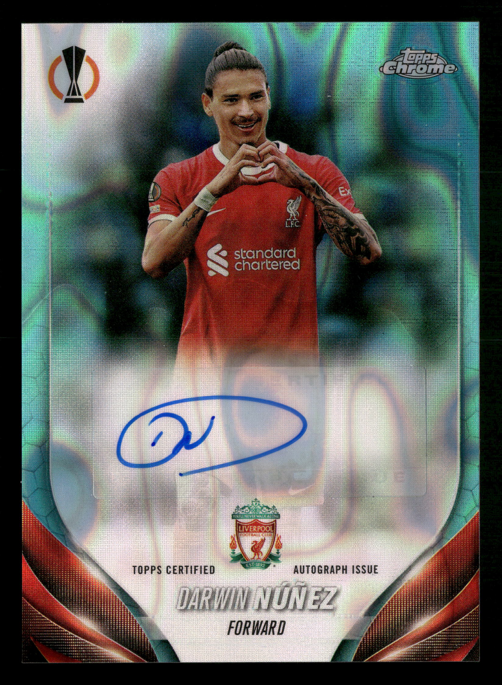 2023-24 Chrome UEFA CC #CA-DN Darwin Núñez Auto Aqua Lava