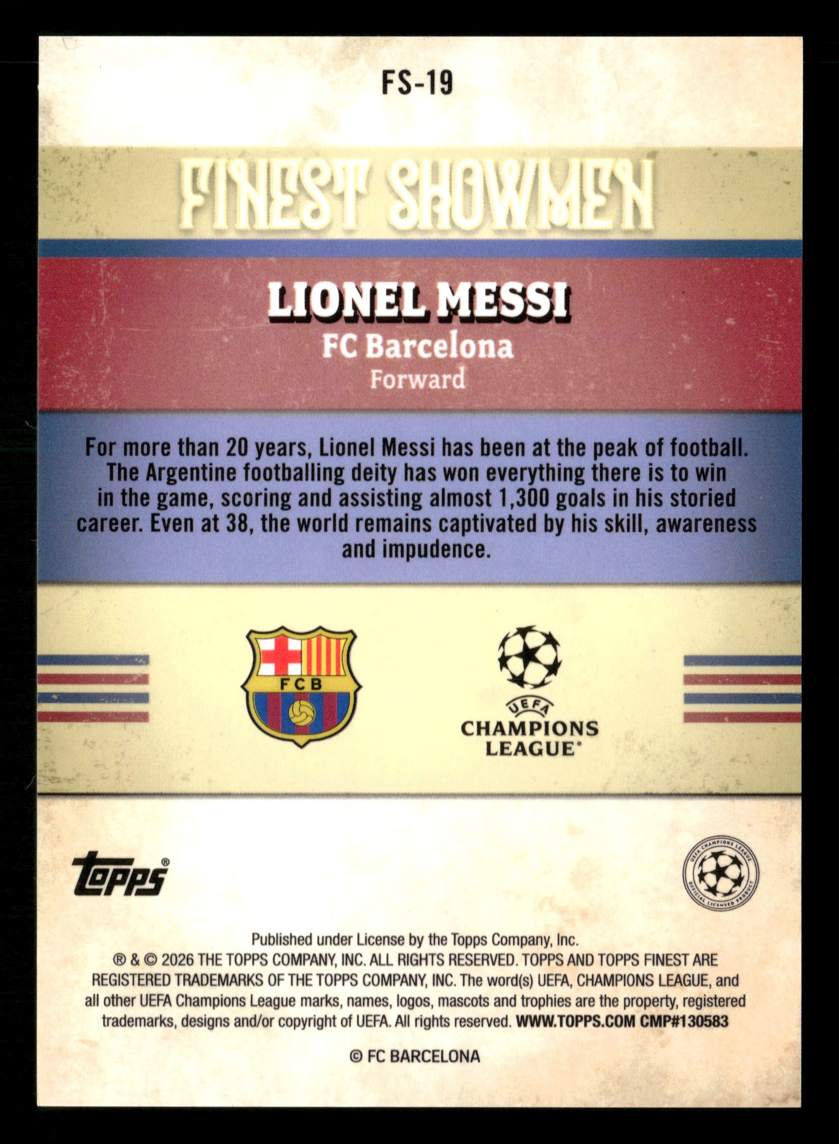2025-26 Finest UEFA Club Competitions #FS-19 Lionel Messi Finest Showmen