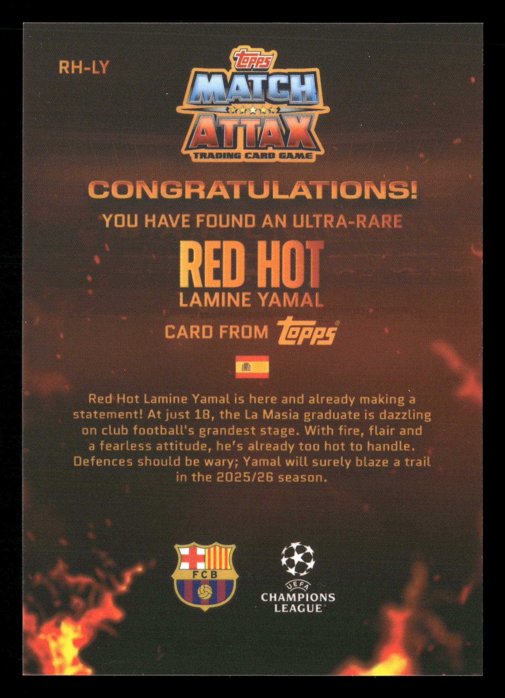 2025-26 Match Attax UEFA CC #RH-LY Lamine Yamal Red Hot SSP