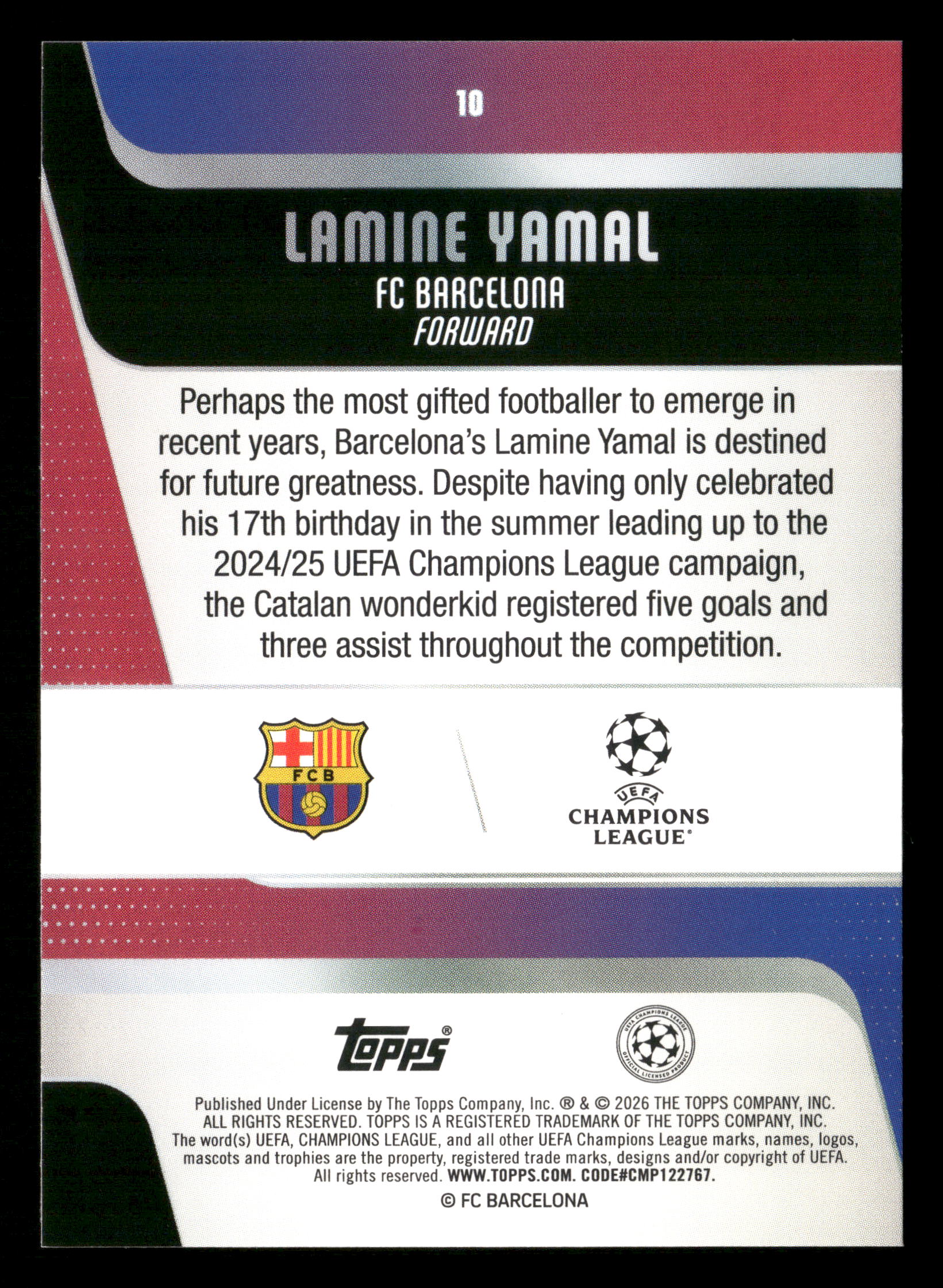 2025-26 Topps UEFA Club Competitions #10 Lamine Yamal Black & White Holo #/75