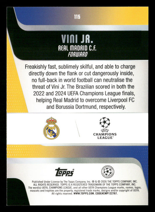 2025-26 Topps UEFA Club Competitions #115 Vini Jr. Black & White Holo #/75