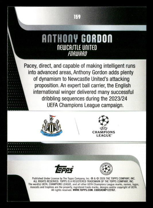 2025-26 Topps UEFA Club Competitions #159 Anthony Gordon Gold Raindrops #/50