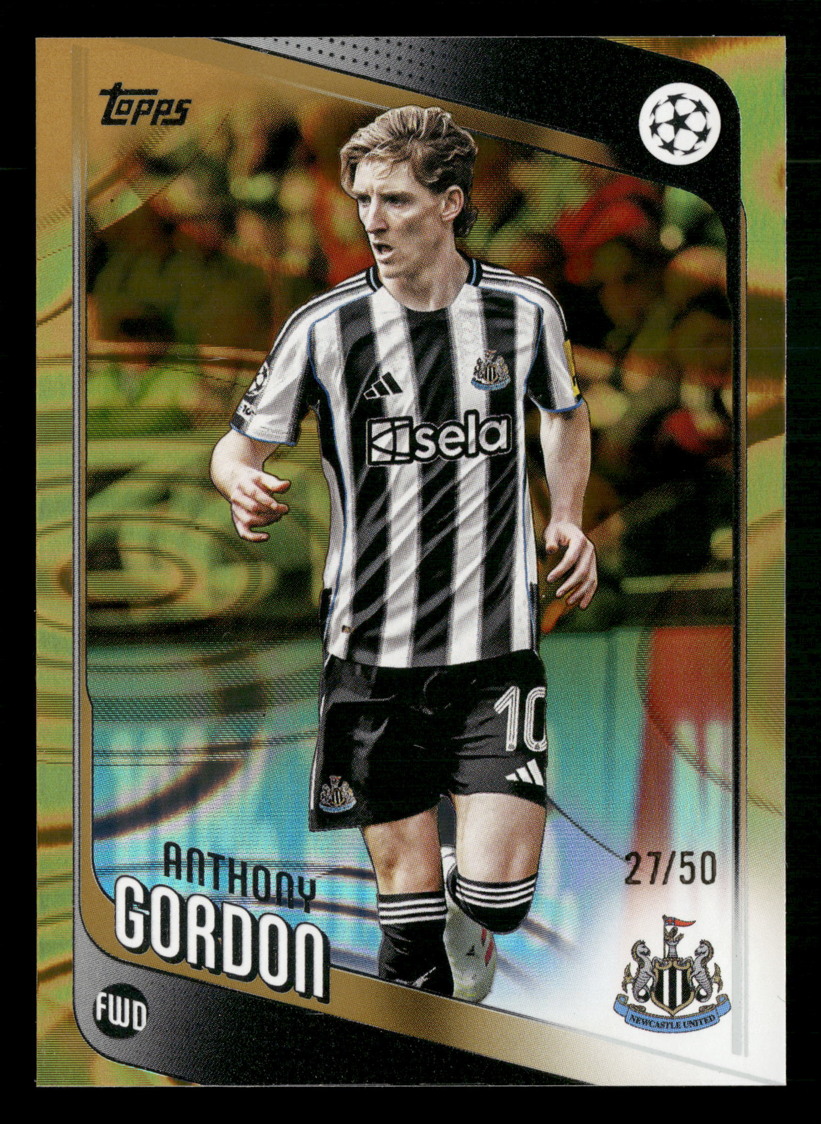 2025-26 Topps UEFA Club Competitions #159 Anthony Gordon Gold Raindrops #/50