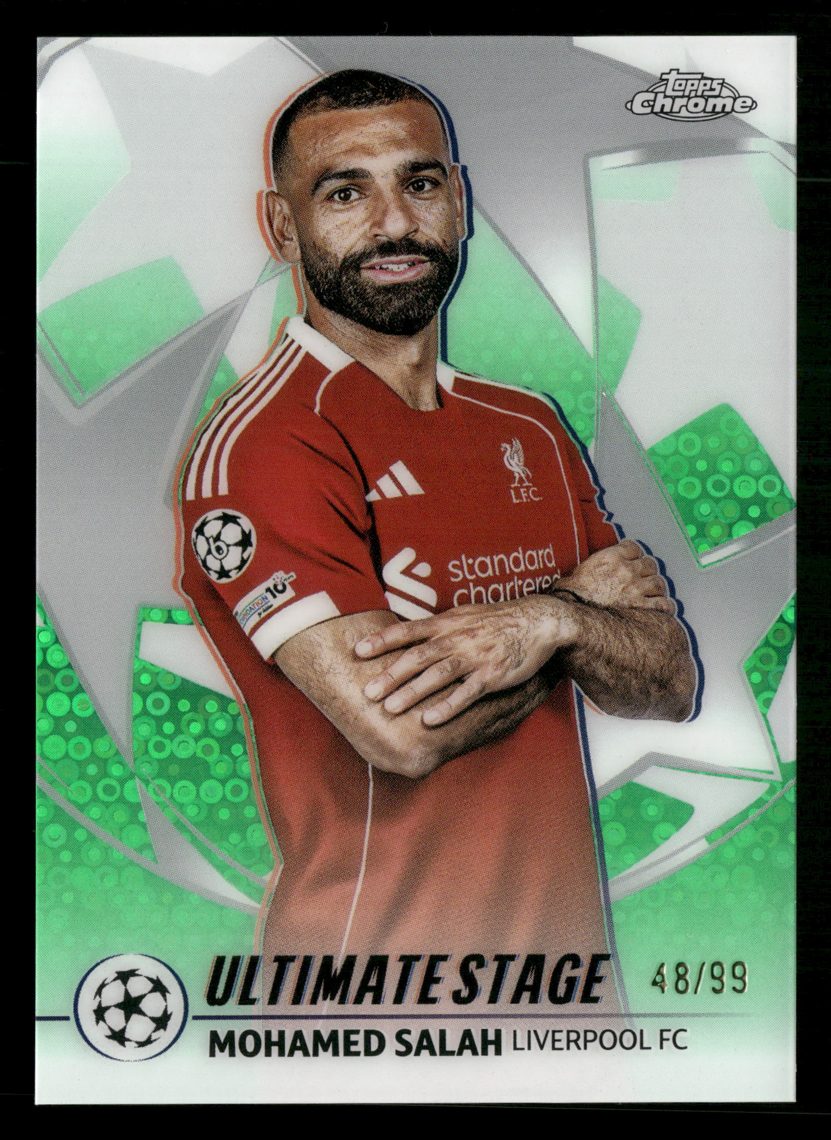 2025-26 Topps UEFA CC #US-2 Mohamed Salah Ultimate Stage Chrome Green #/99
