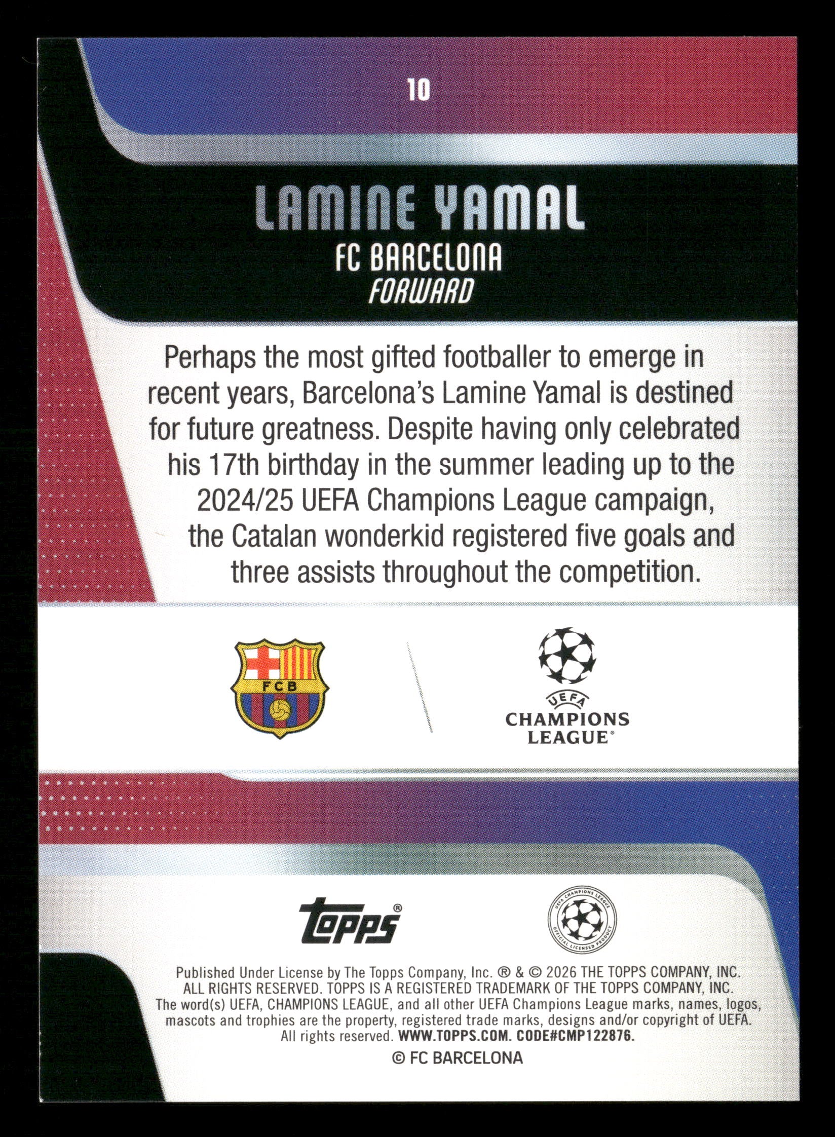2025-26 Topps UEFA Club Competitions #10 Lamine Yamal Image Variation SSP
