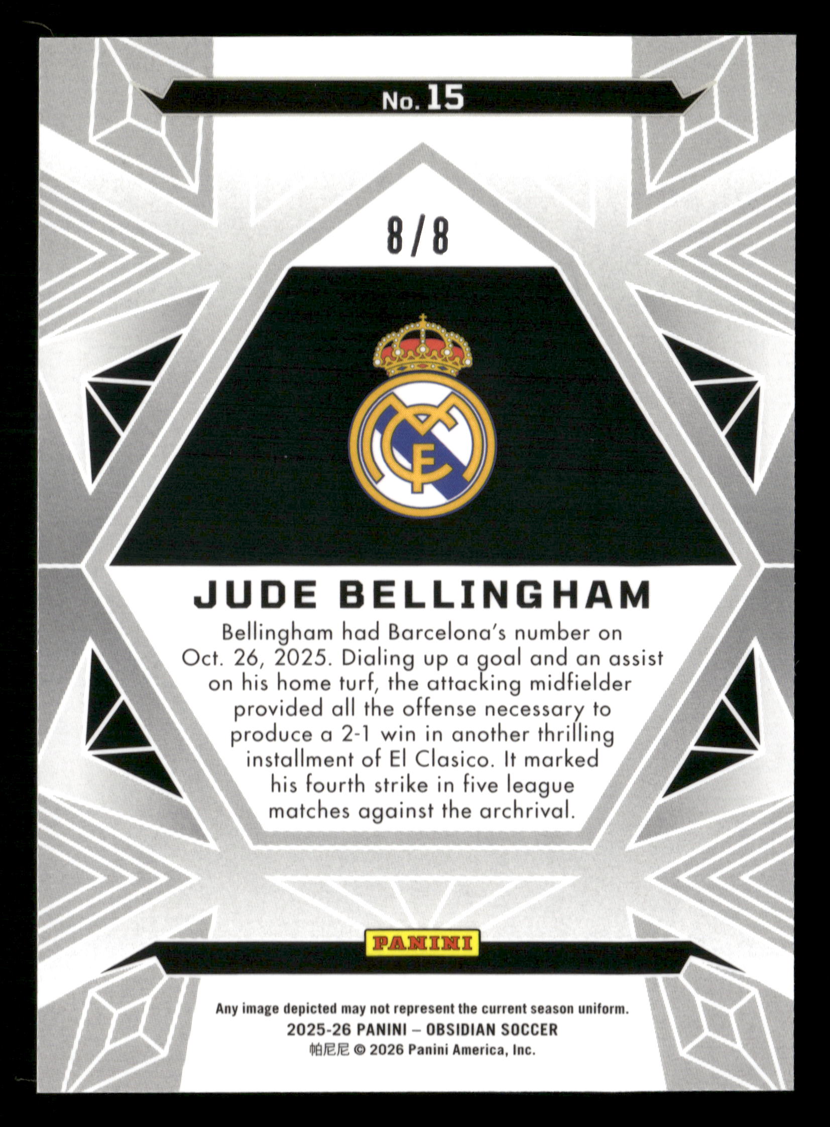 2025-26 Panini Obsidian #15 Jude Bellingham Palavera #8/8 Bookend
