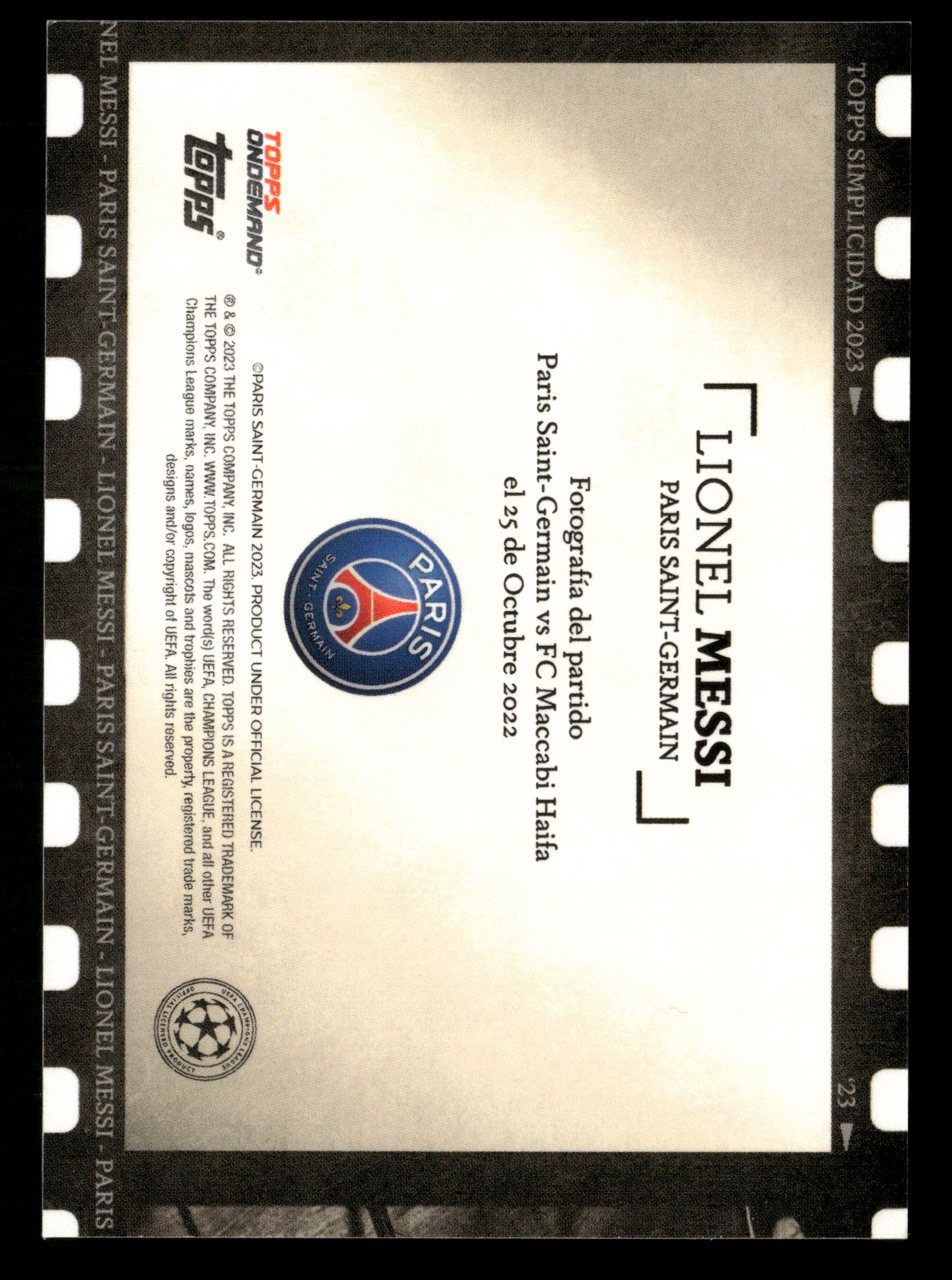 2022-23 Topps Simplicidad UEFA Club Competitions Lionel Messi Filmstrip
