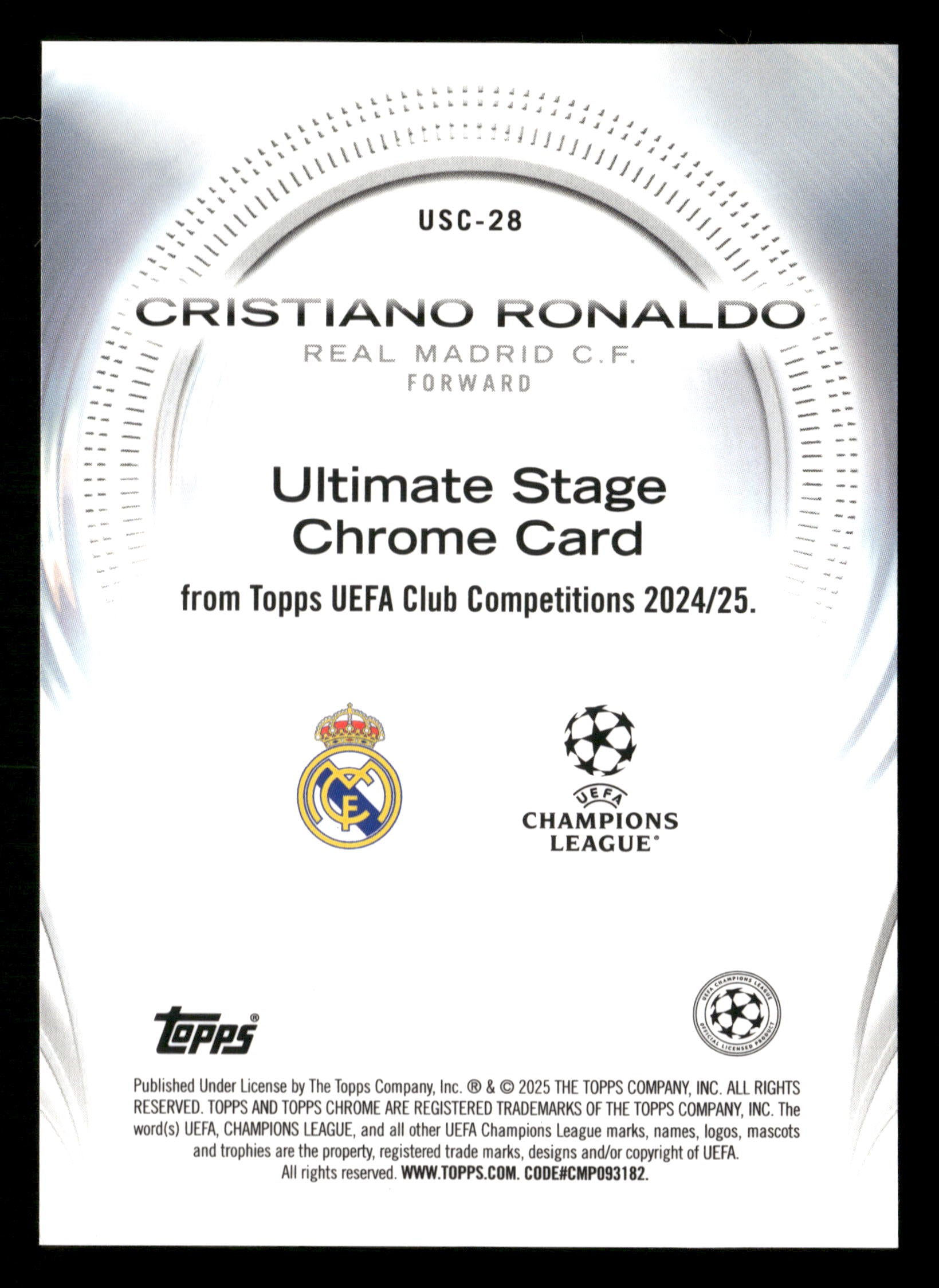 2024-25 Topps UEFA CC #USC-28 Cristiano Ronaldo Ultimate Stage Chrome Disco SSP