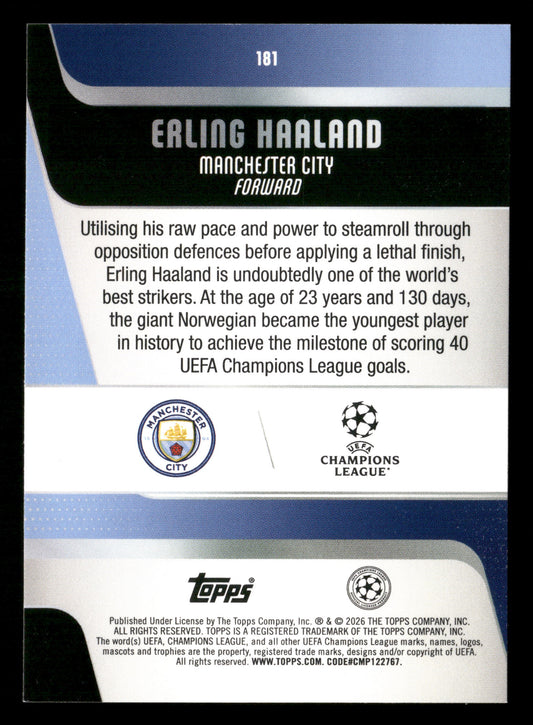 2025-26 Chrome UEFA CC #181 Erling Haaland Green Mini-Diamonds Refractor #/99