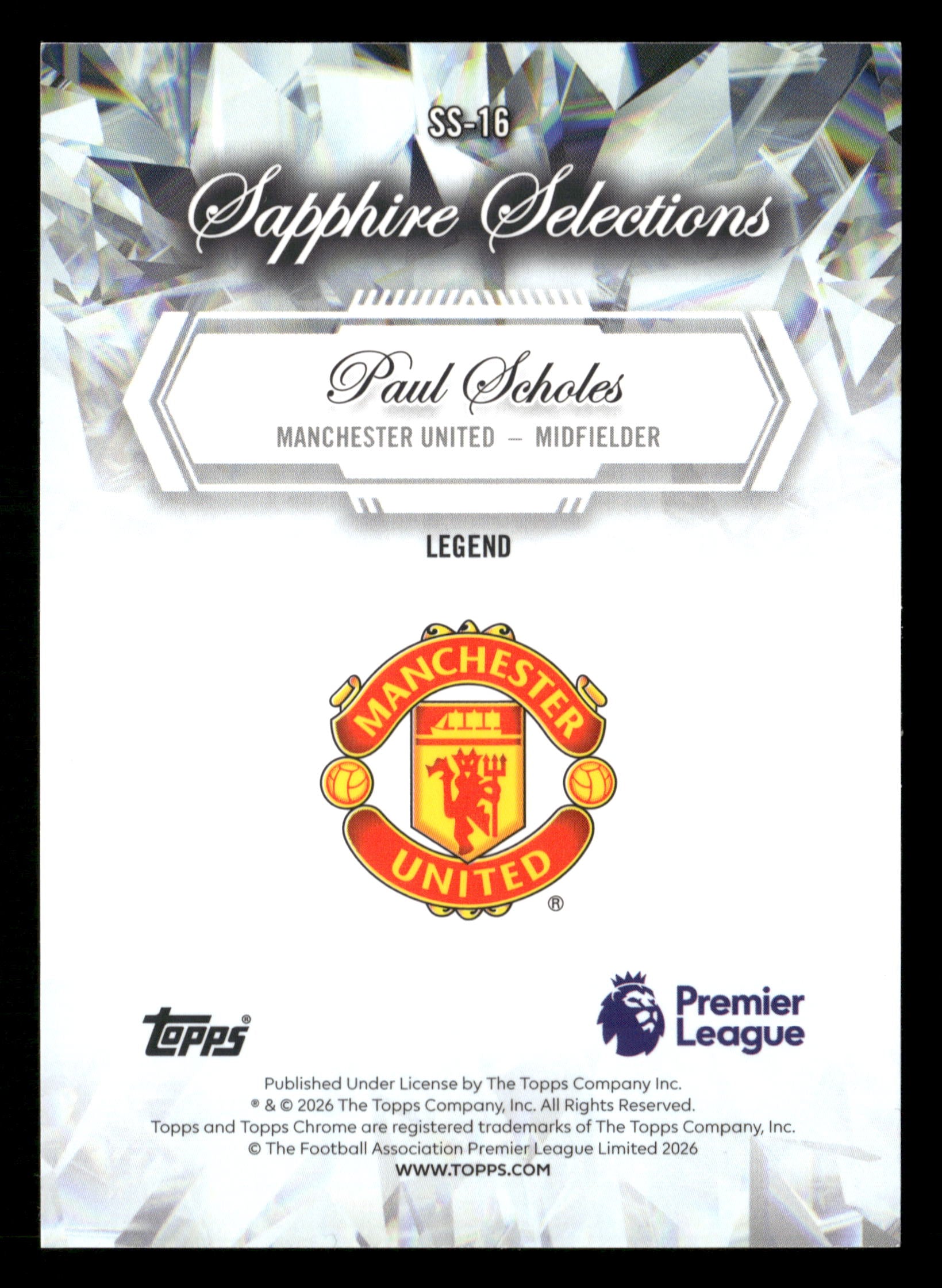 2025-26 Chrome Sapphire Premier League #SS-16 Paul Scholes Sapphire Selections