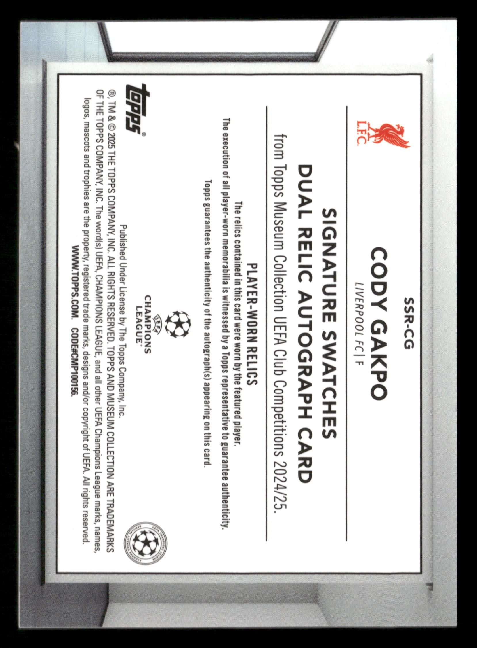 2024-25 Museum UCC #SSR-CG Cody Gakpo Signature Swatches Dual Relic Auto #/50