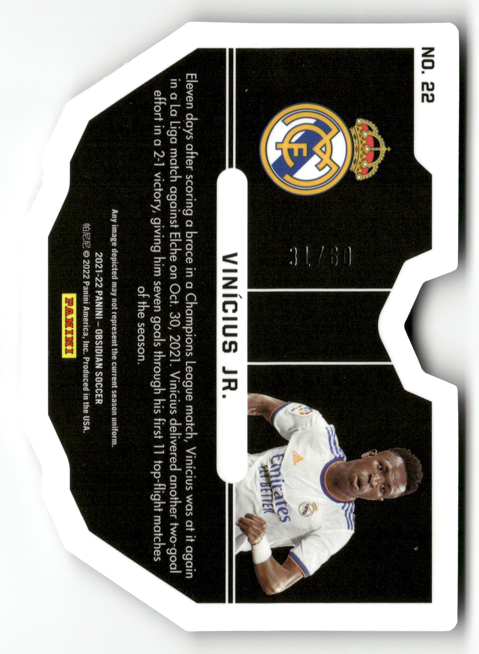 2021-22 Panini Obsidian #22 Vinicius Jr. Vitreous Electric Etch Purple #/60