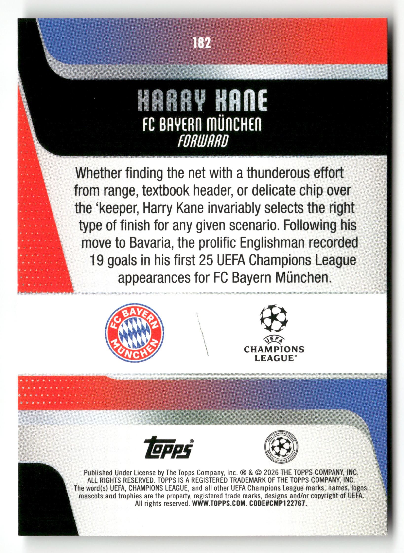 2025-26 Topps UEFA Club Competitions #182 Harry Kane Black Holo #/10