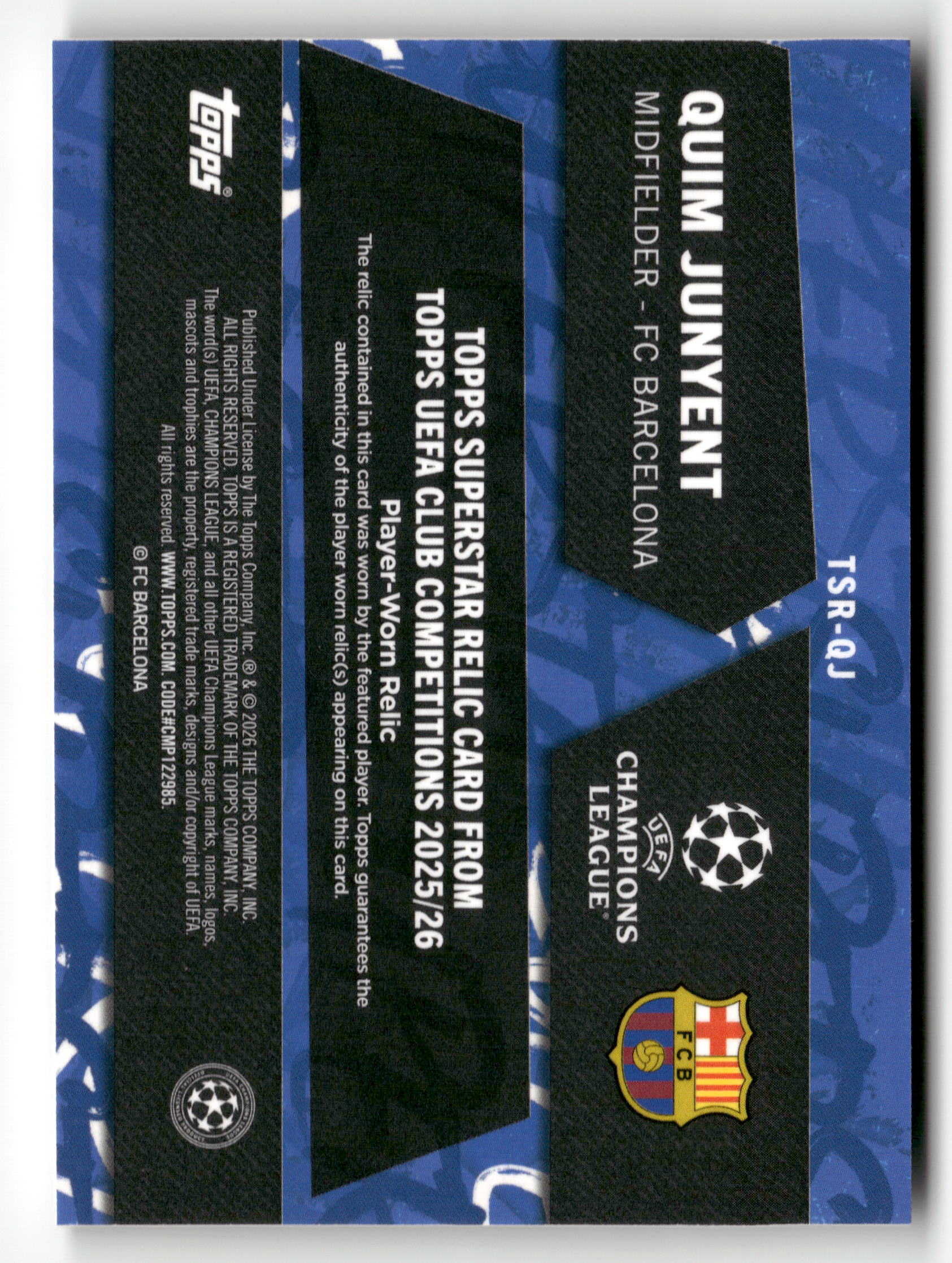 2025-26 Topps UEFA Club Competitions #TSR-QJ Quim Junyent Topps Superstar Relics