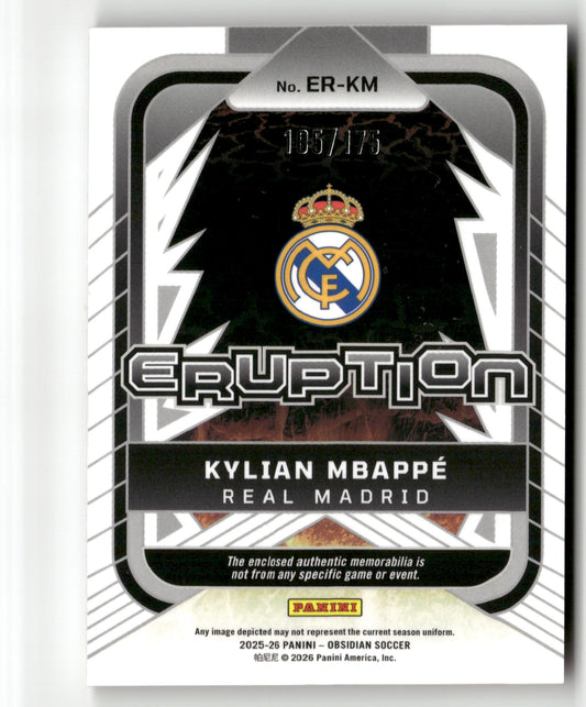 2025-26 Obsidian #ER-KM Kylian Mbappe Eruption Relic #175