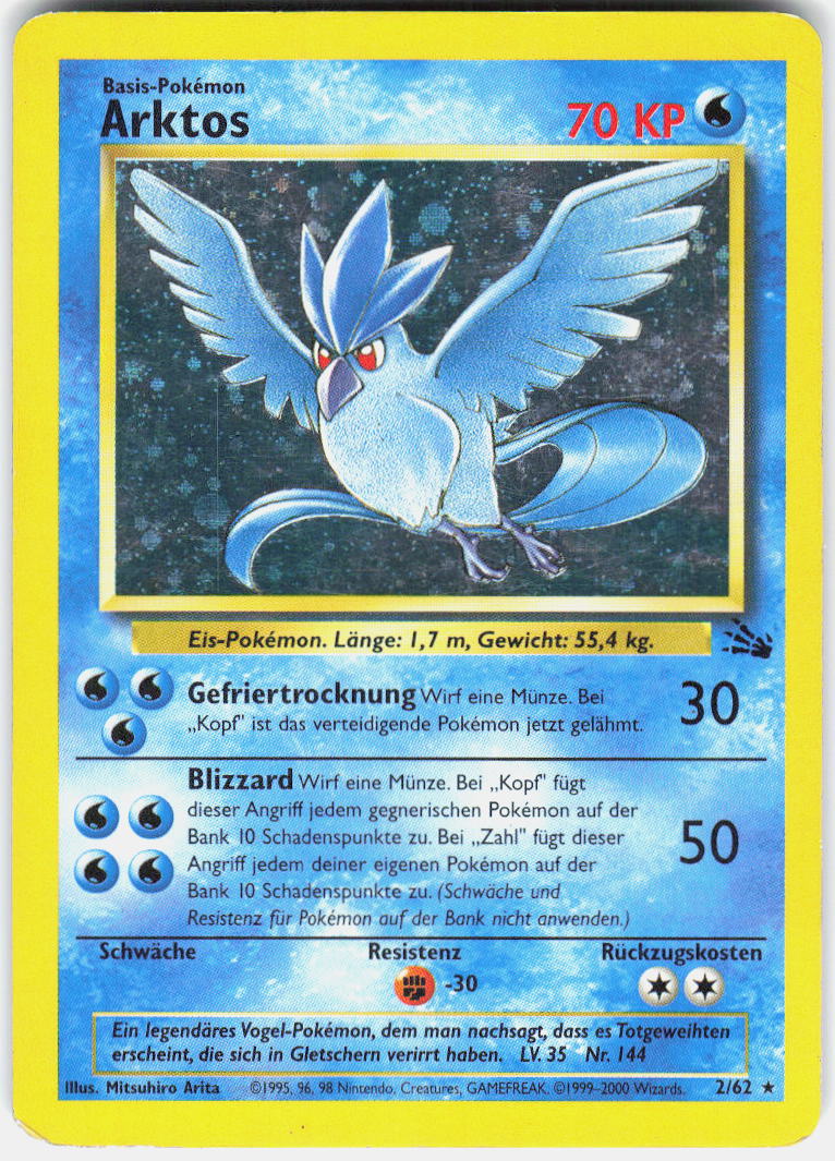 1999 Pokemon Fossil 02/62 Articuno (2) Holo Rare