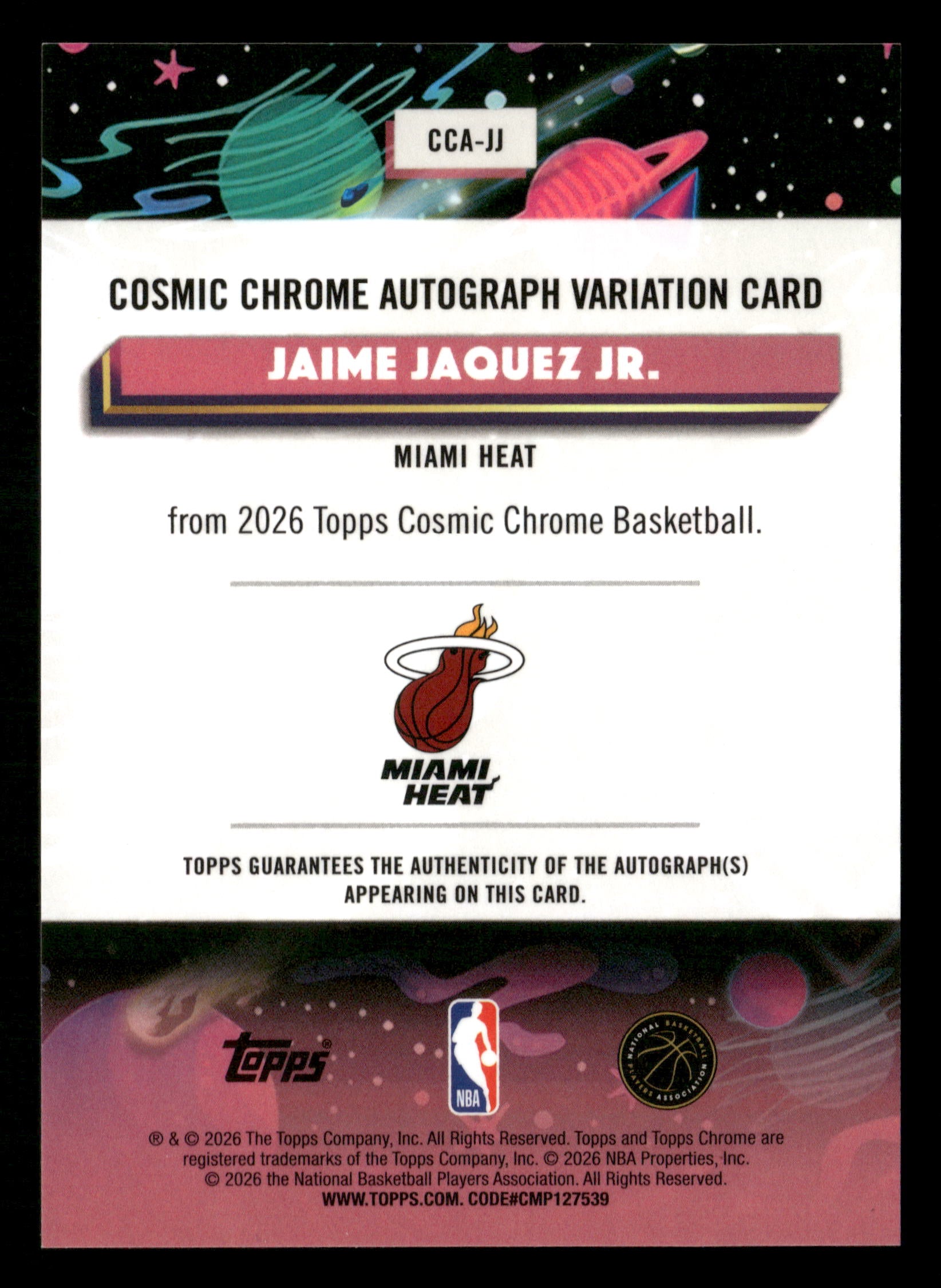25-26 Topps Chrome Cosmic CCA-JJ Jaime Jaquez Jr. Auto Orange Galactic  #/25
