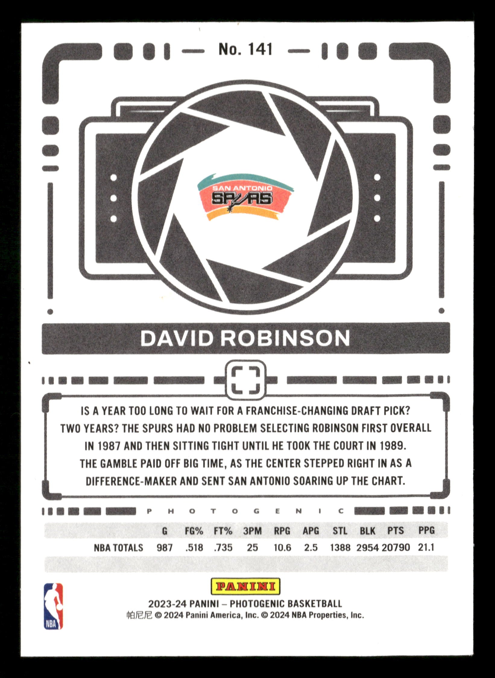 2023-24 Panini PhotoGenic Basketball #141 David Robinson Diamond #/75