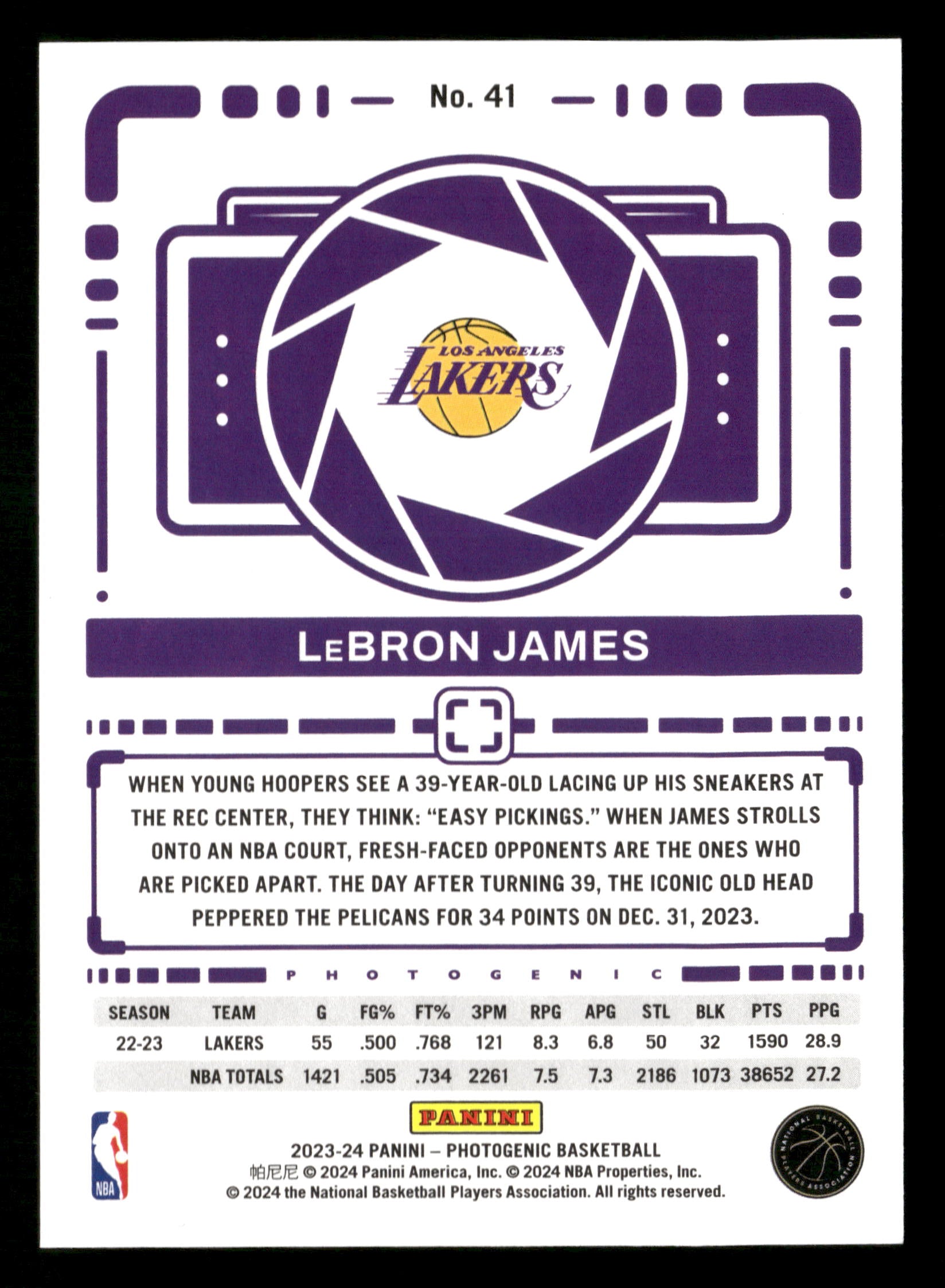 2023-24 Panini Photogenic #41 LeBron James