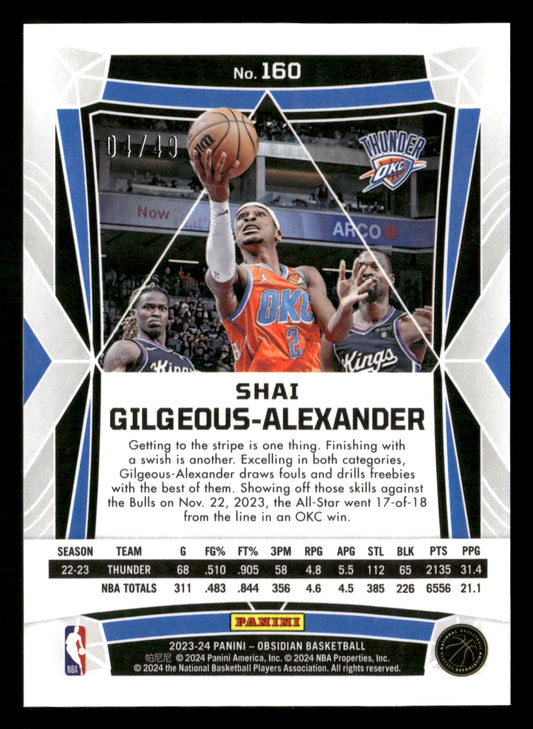 2022-23 Panini Obsidian #160 Shai Gilgeous-Alexander Electric Purple Flood #/49
