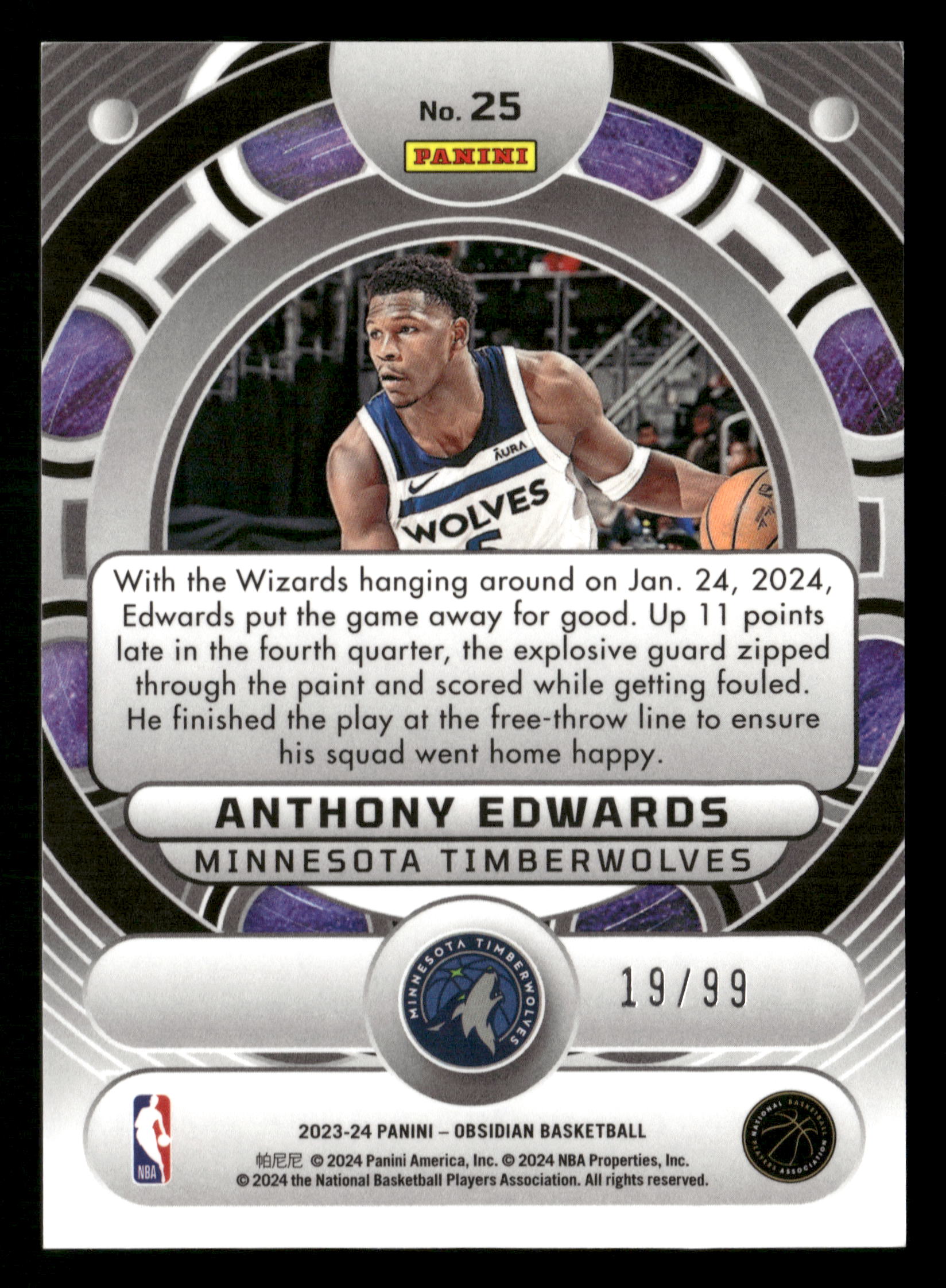 2023-24 Panini Obsidian #25 Anthony Edwards Orbital #/99