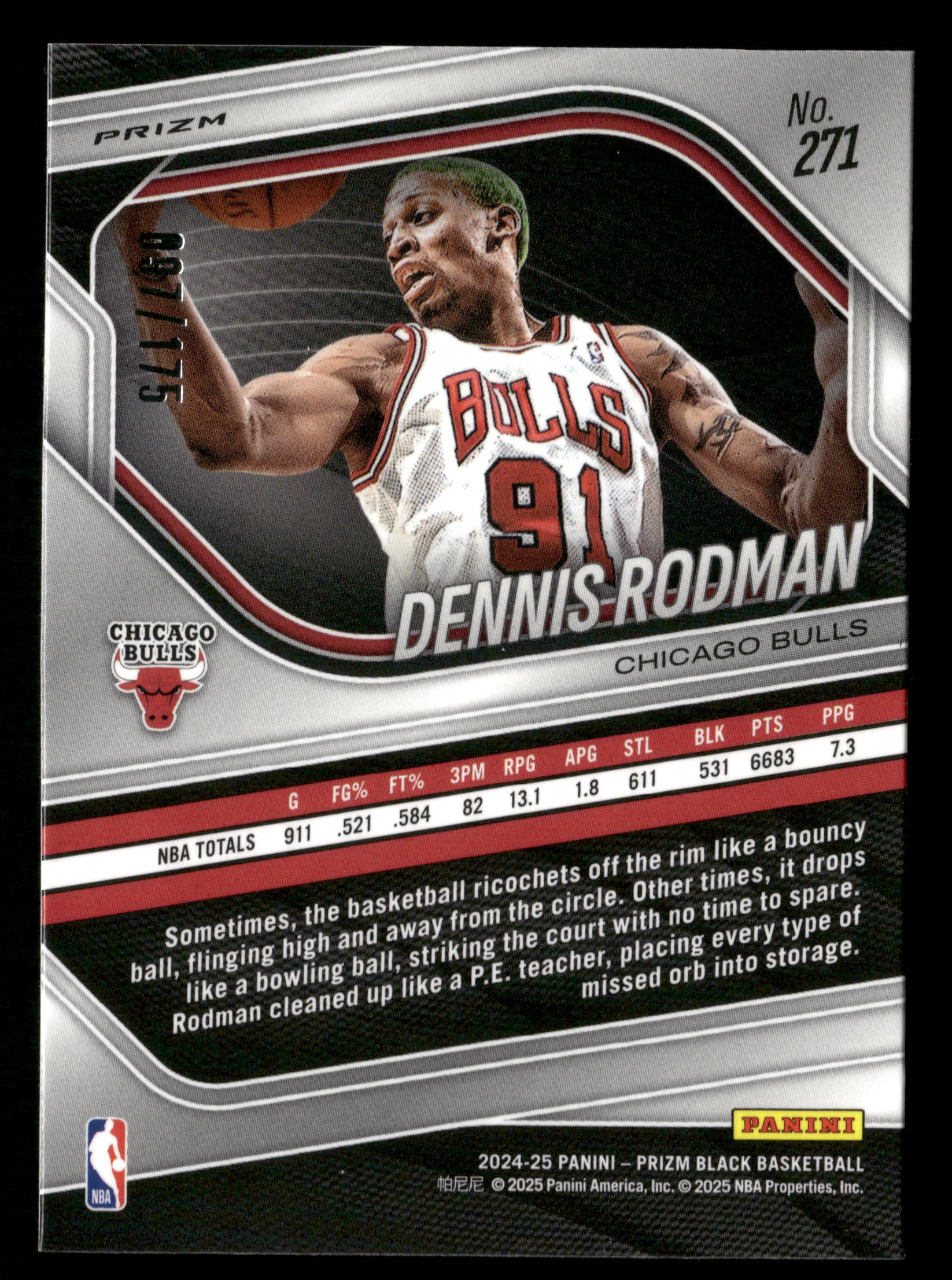 2024-25 Panini Prizm Black #271 Dennis Rodman White Prizms #/175