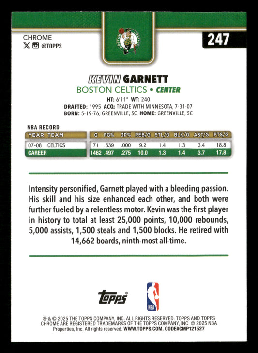 2025-26 Topps Chrome #247 Kevin Garnett Green Wave Refractor #/99