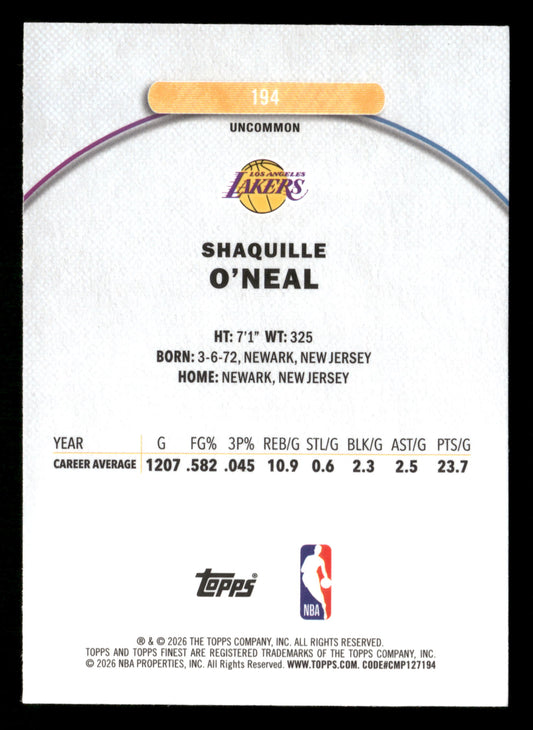 2025-26 Finest #194 Shaquille O'Neal Purple X-Fractor #/99