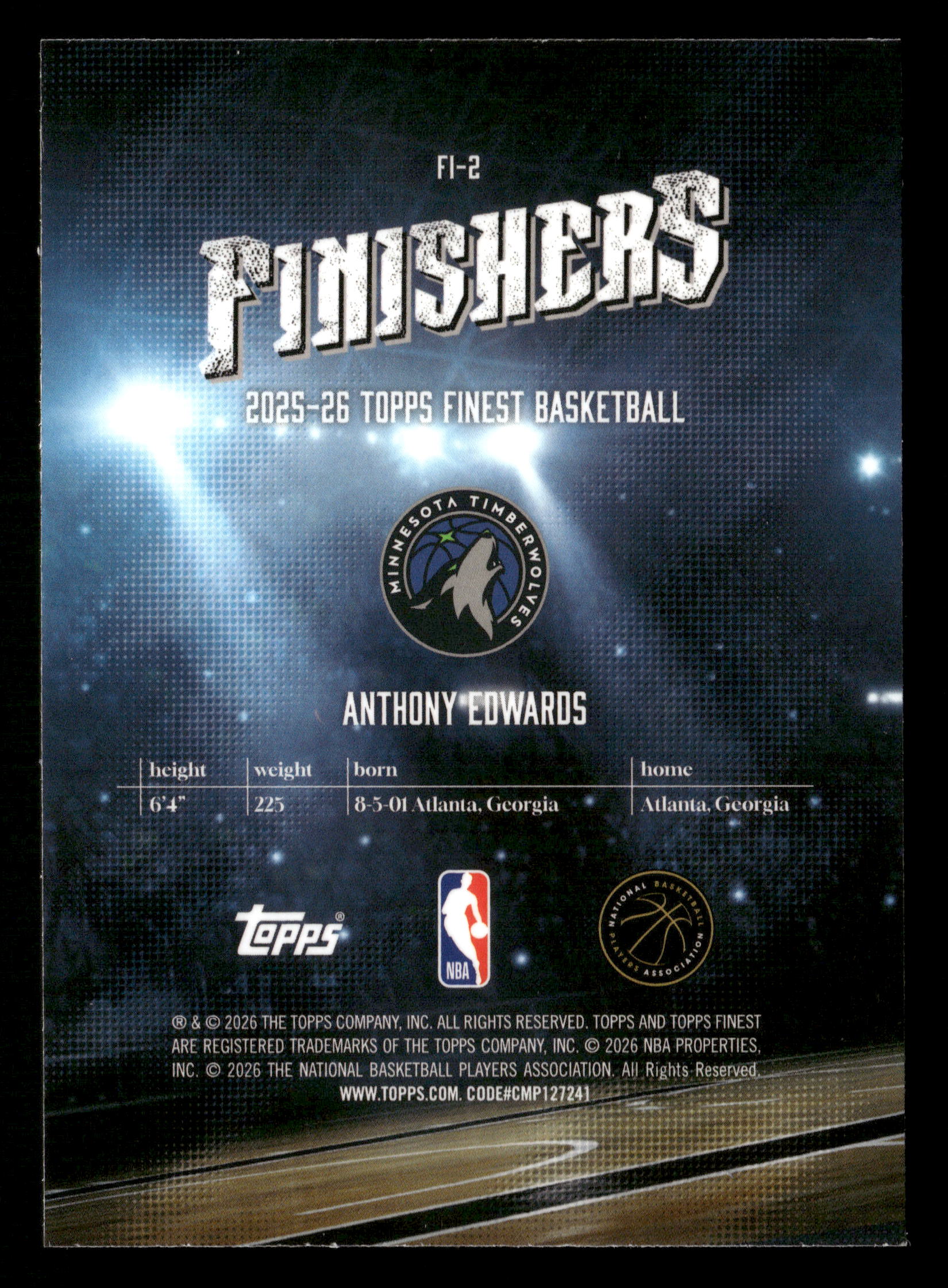 2025-26 Finest #FI-2 Anthony Edwards Finishers X-Fractor