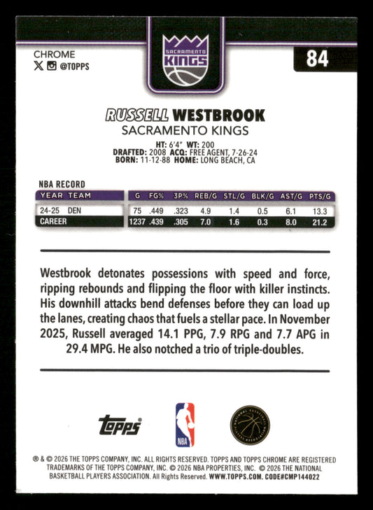2025-26 Topps Chrome #15 Russell Westbrook Purple Wave Refractor #/75