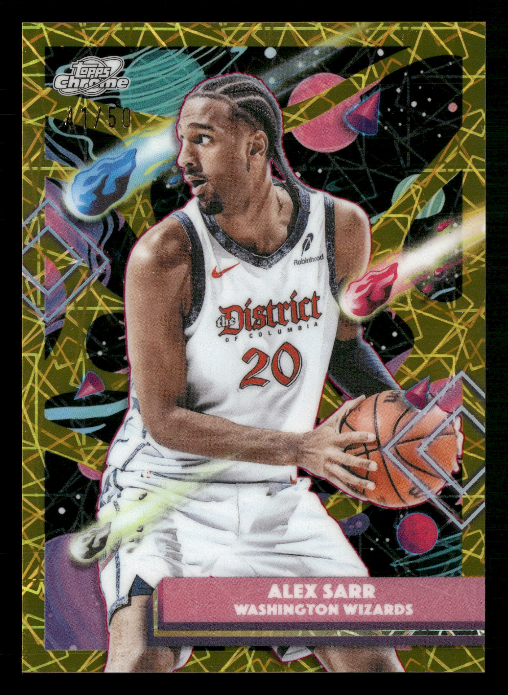 2025-26 Topps Chrome Cosmic #26 Alex Sarr Gold Interstellar Refractor #/50