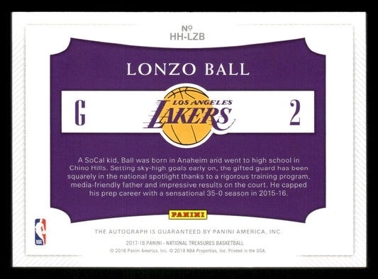 2017-18 Panini National Treasures #HH-LZB Lonzo Ball Hometown Heroes #/49
