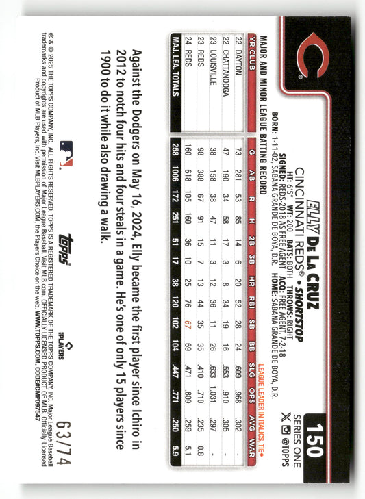 2025 Topps #150 Elly De La Cruz Black #/74