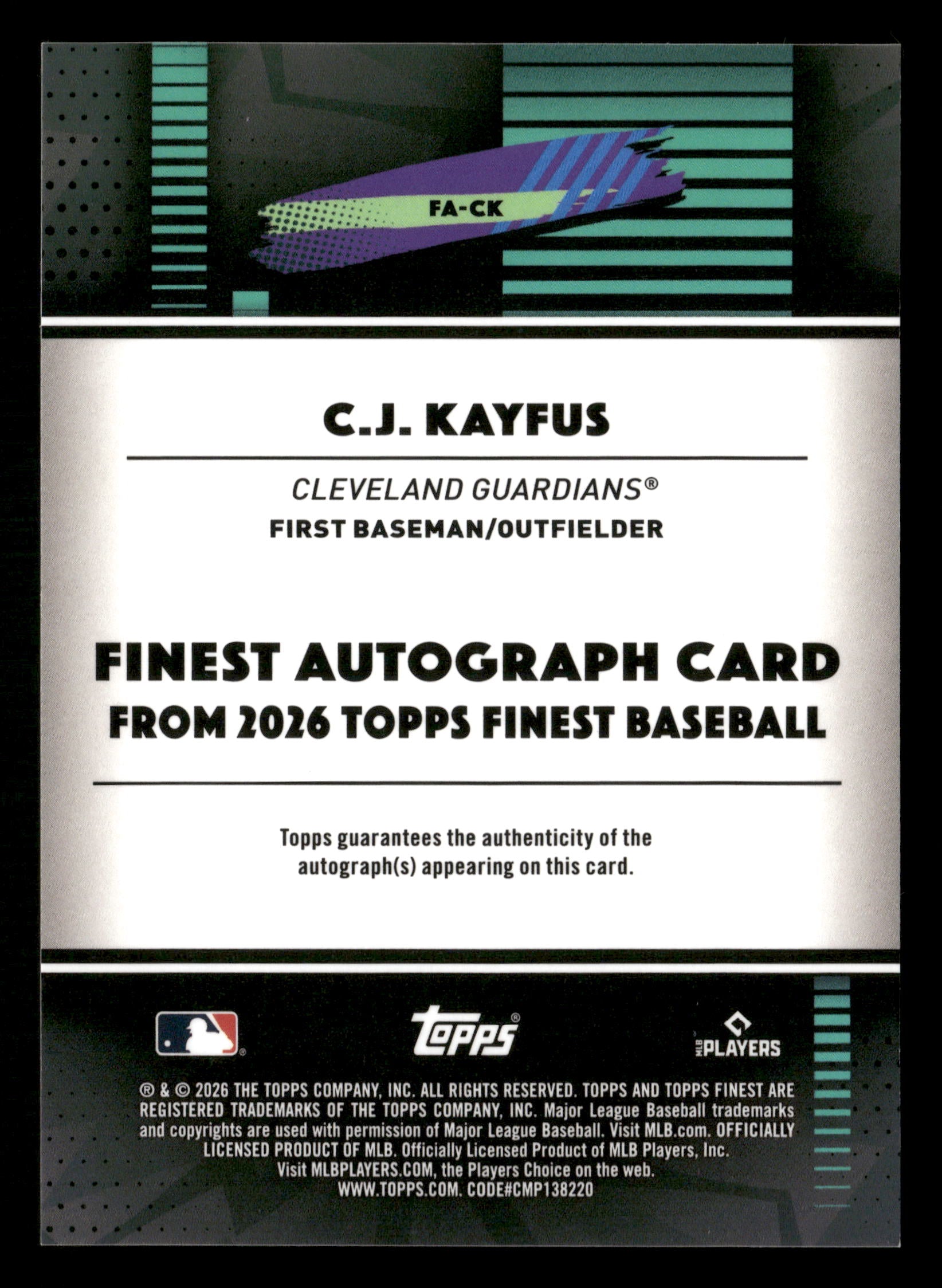 2026 Finest #FA-CK C.J. Kayfus Finest Autographs Orange #25/25 (Bookend)
