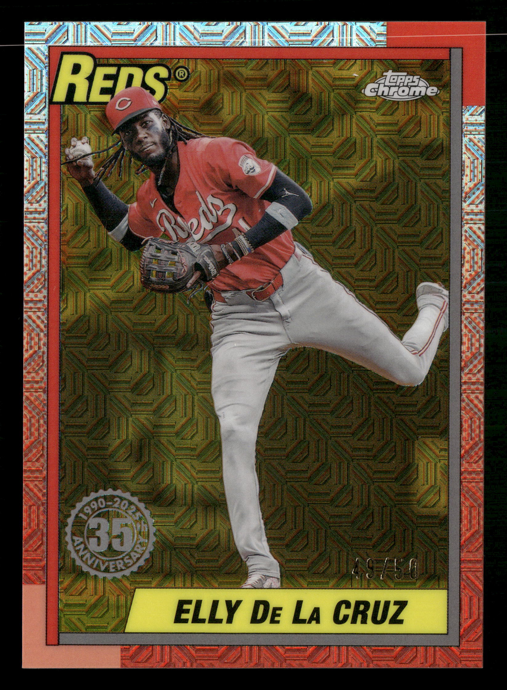 2025 Topps Series One #T90C-15 Elly De La Cruz 1990 35th Anniversary Gold #/50