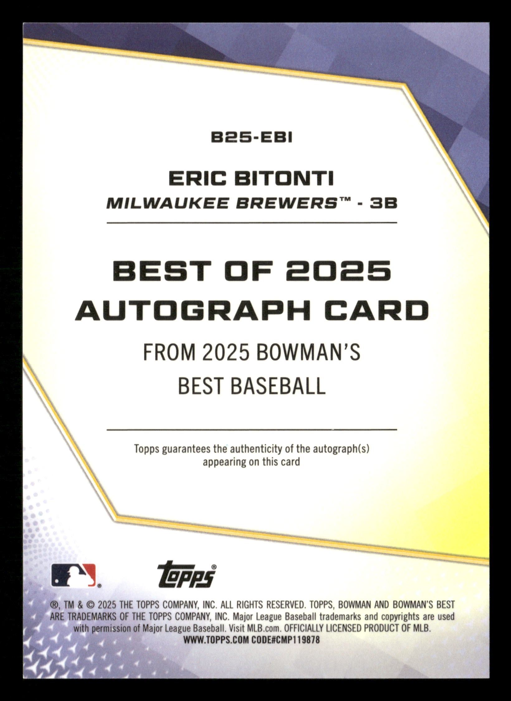 2025 Bowman's Best #B25-EBI Eric Bitonti Best of 2025 Autographs